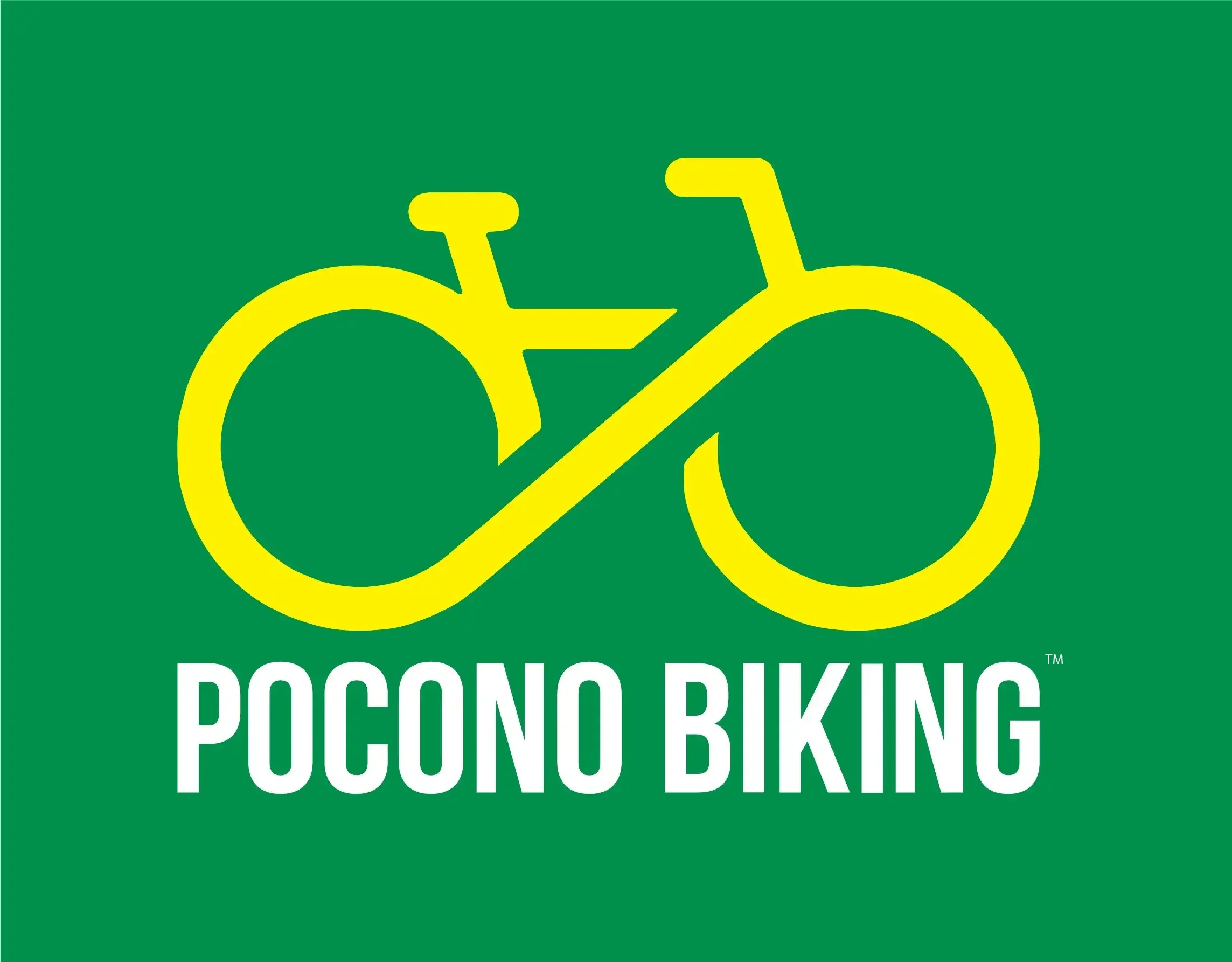 Logo of Pocono Biking with a yellow bicycle icon on a green background and white text reading 'Pocono Biking'.