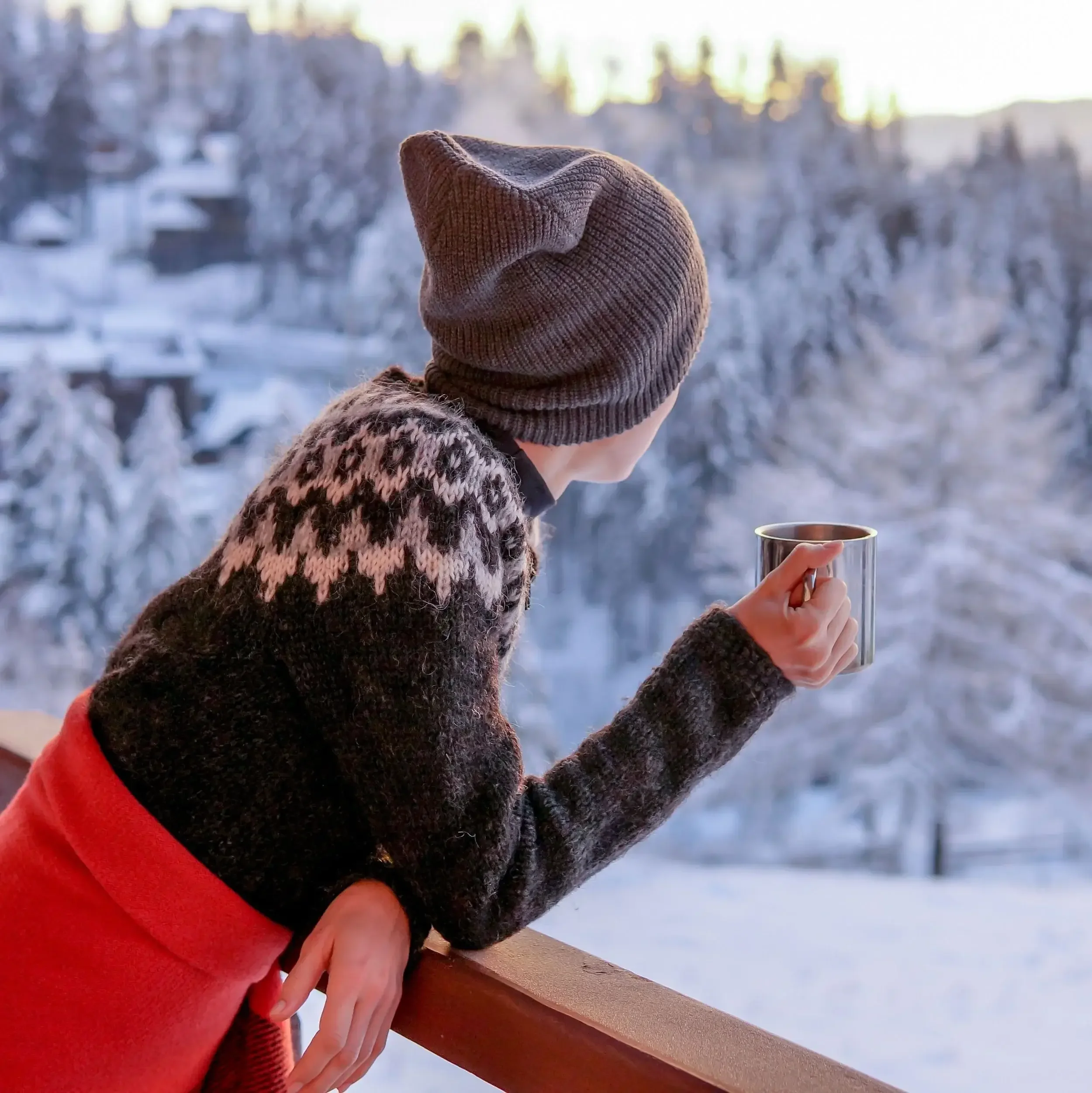 Guest enjoying a peaceful winter morning in the Pocono Mountains
