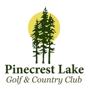 Pinecrest Lake Golf & Country Club Logo Sun Behind 3 Tall Pine Trees