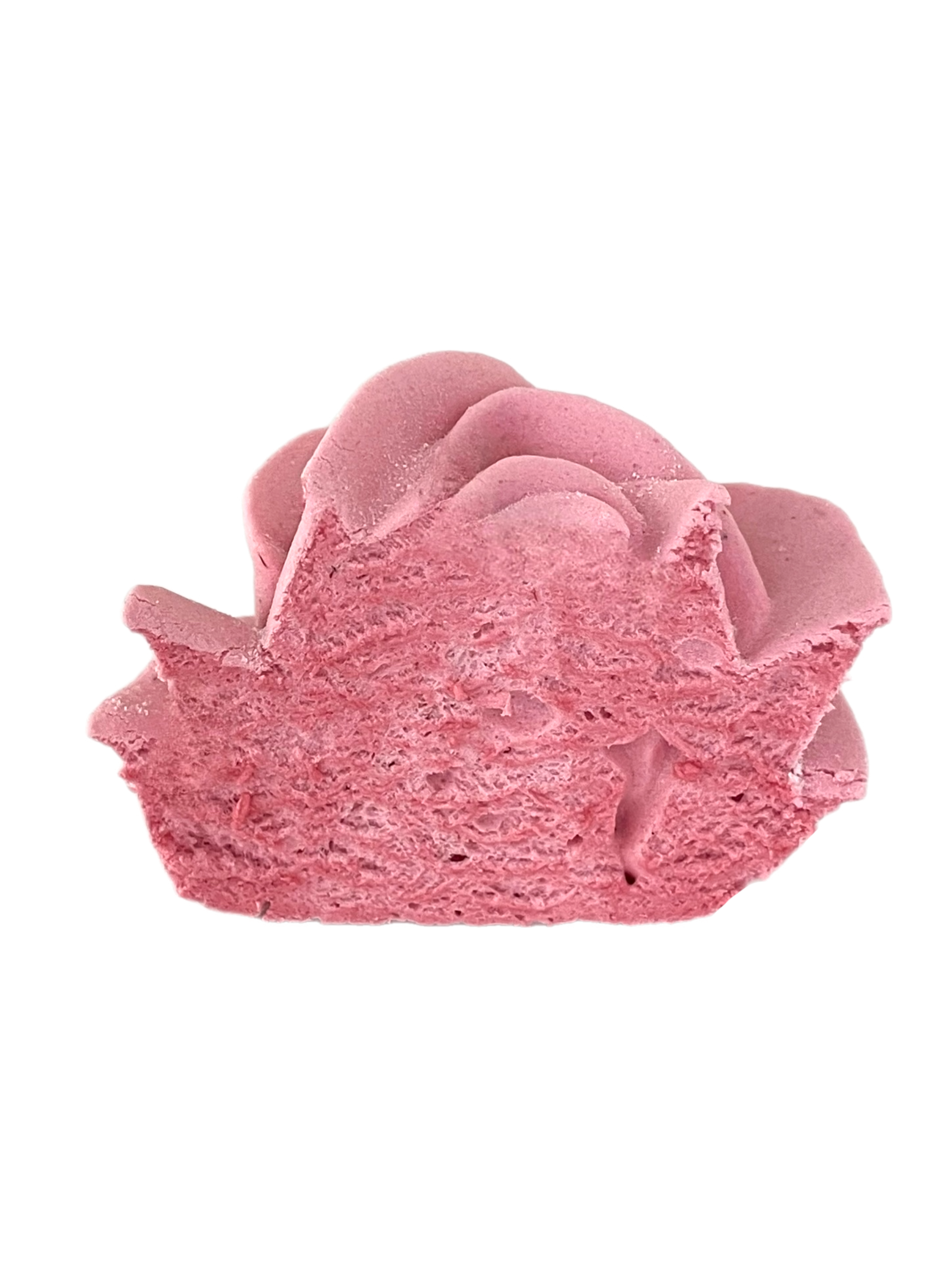 A scoop of pink strawberry ice cream with a creamy texture.