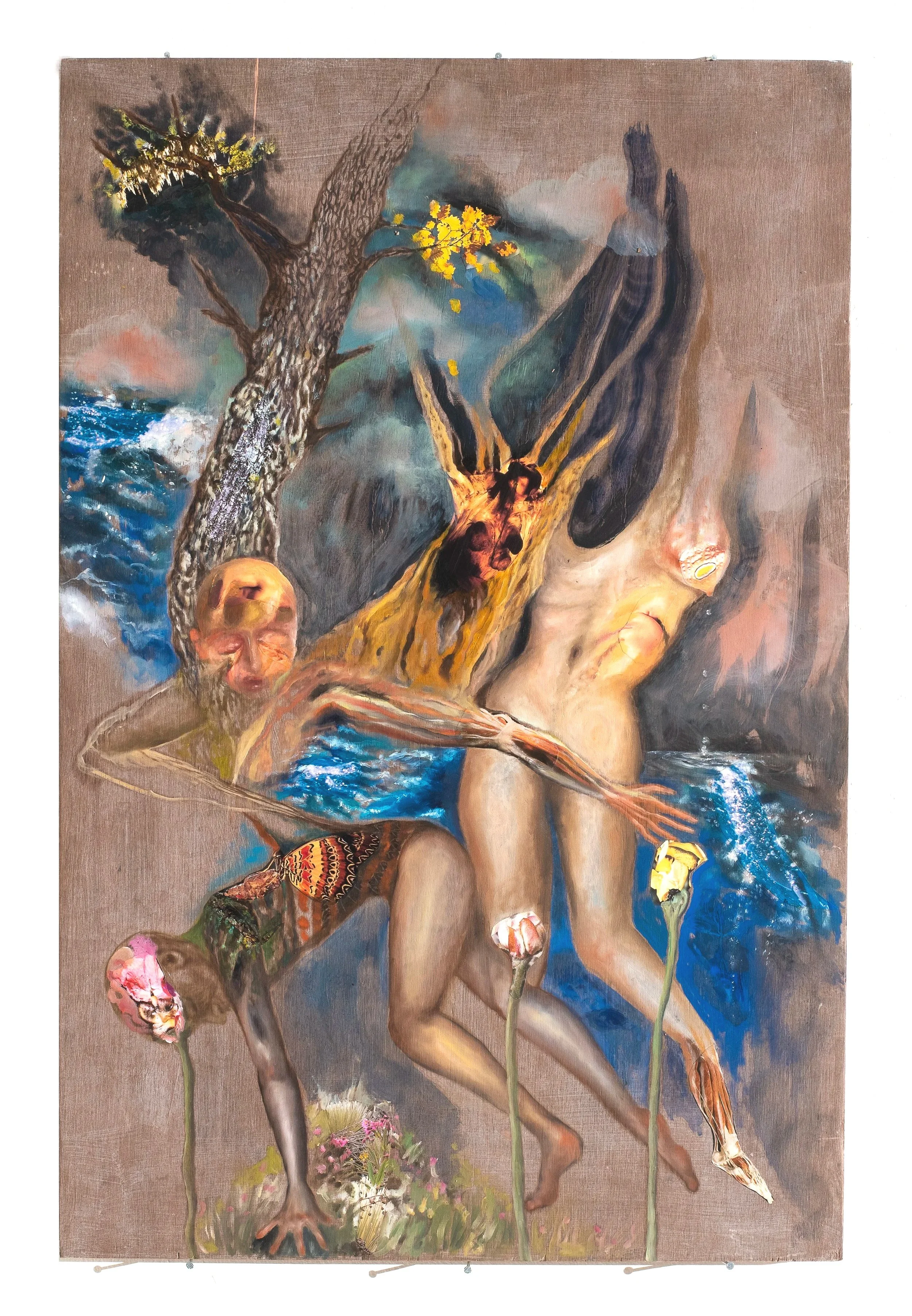 Oil and collage on wood, 90 x 59 cm