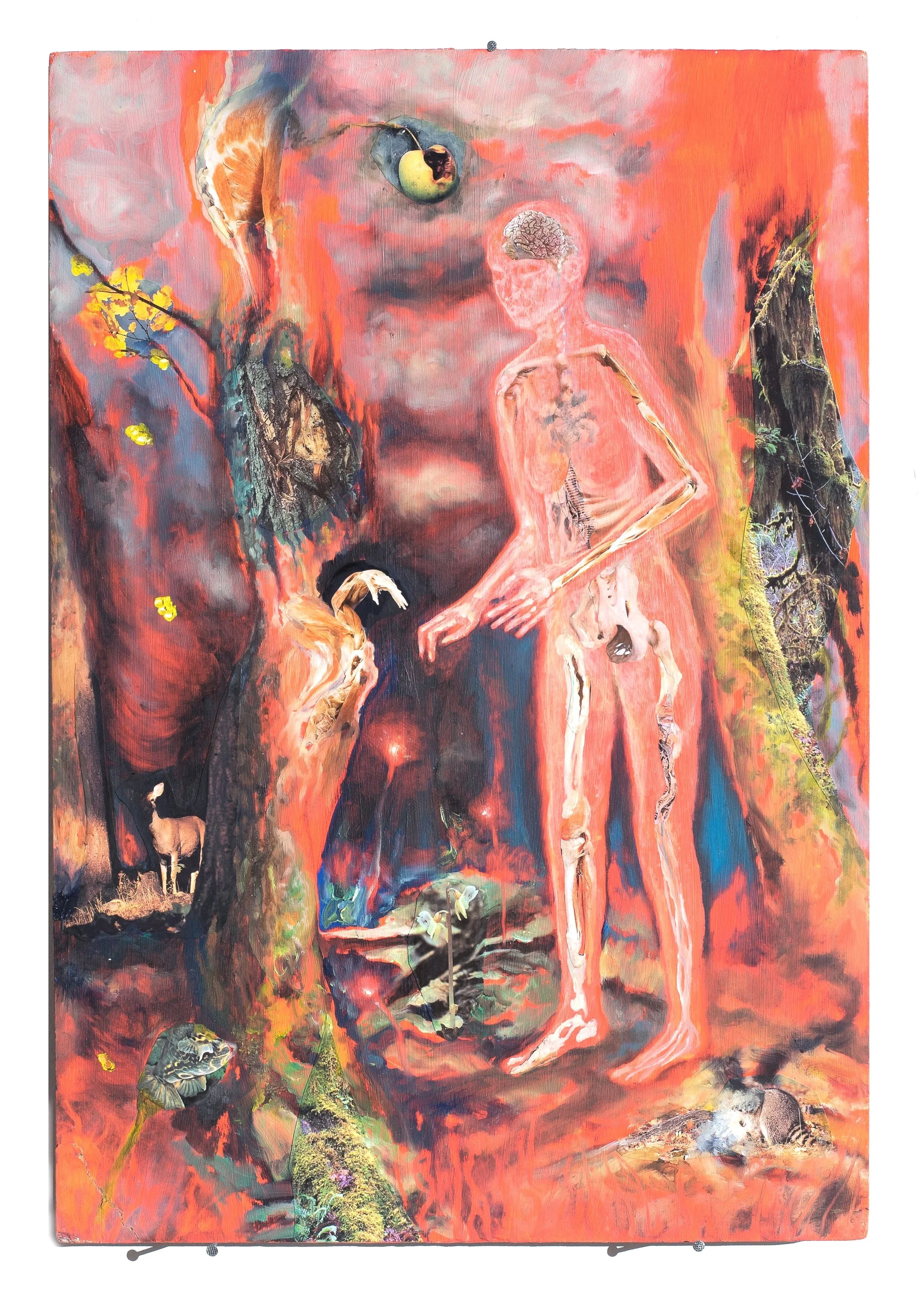 Oil and collage on mdf board, 40 x 59 cm