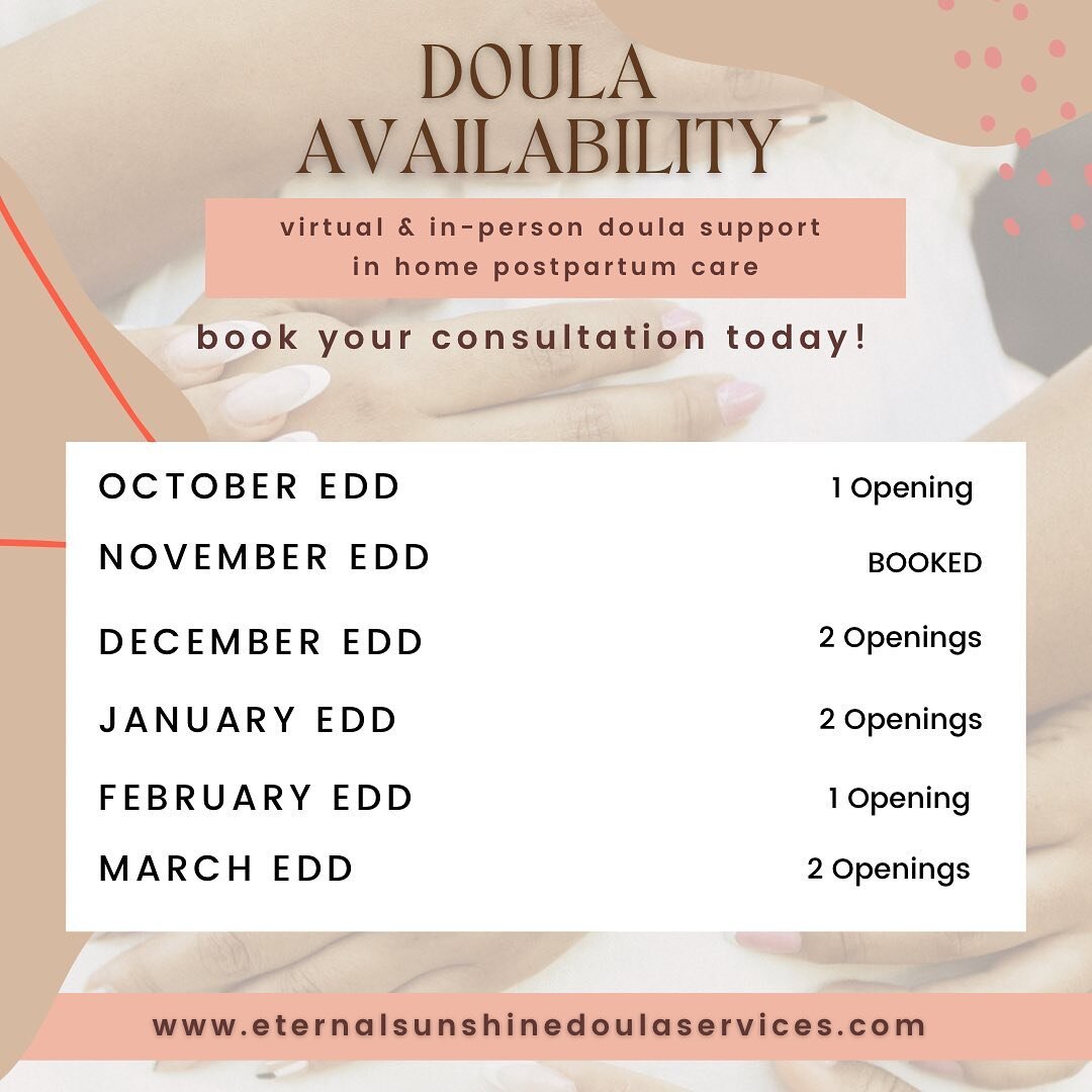 Hey mamas ! 

Here is our availability for the next few months to early next year ! 💕

You can book your consultation whenever you are ready to get more information on the process , fees and more !

I look forward to supporting you throughout your p