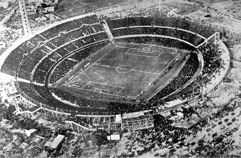 The Estadio Centenario in Montevideo in 1930, capable of holding 90,000 fans, dubbed “the temple of football.”