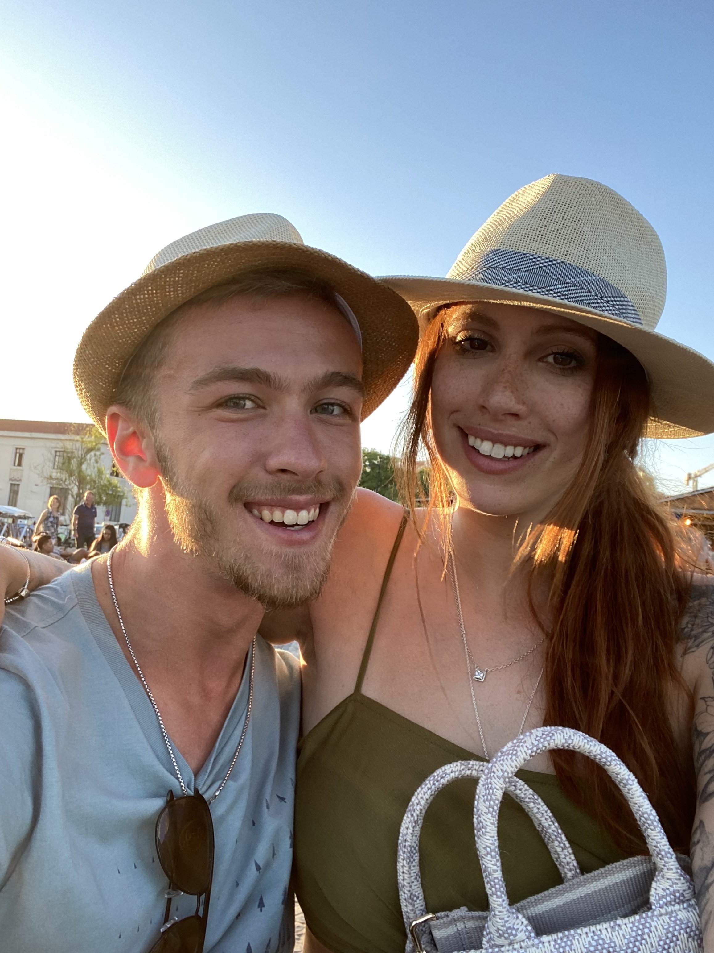 Giovanna and I wearing cork hats to blend in with the locals in Lisbon