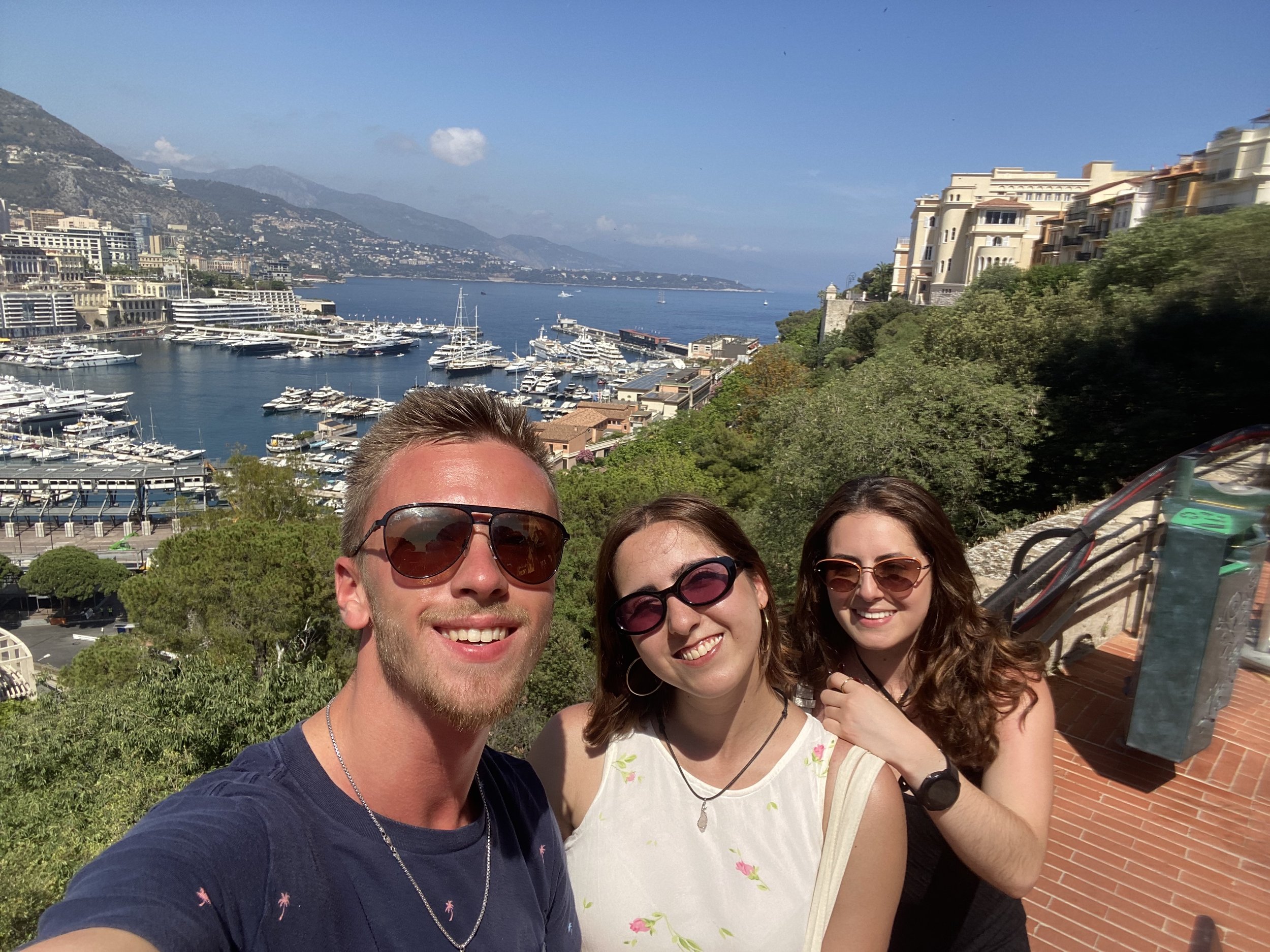 Gimena, Elena, and I overlooking all the yachts that we did not get invited to in Monaco