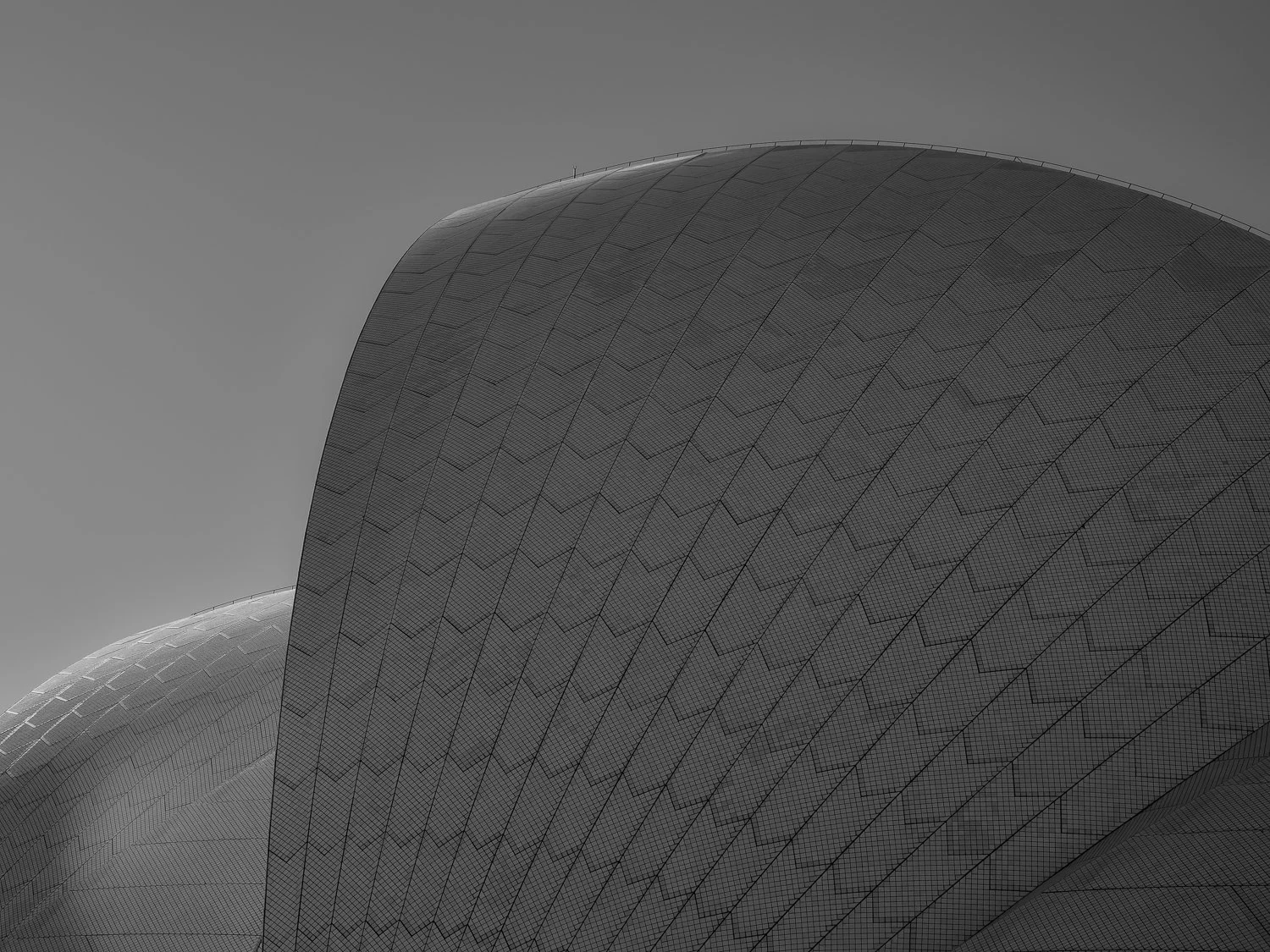 Close-up of a modern, curved building with textured surface and geometric design patterns.