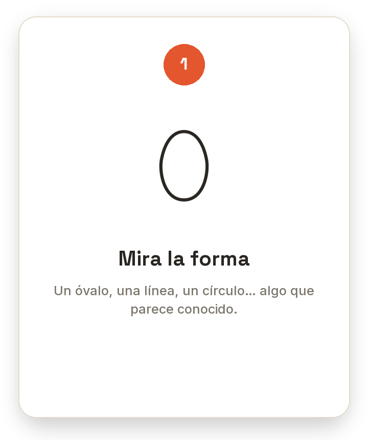 Forma de óvalo, línea, círculo, con instrucciones para observar la forma.