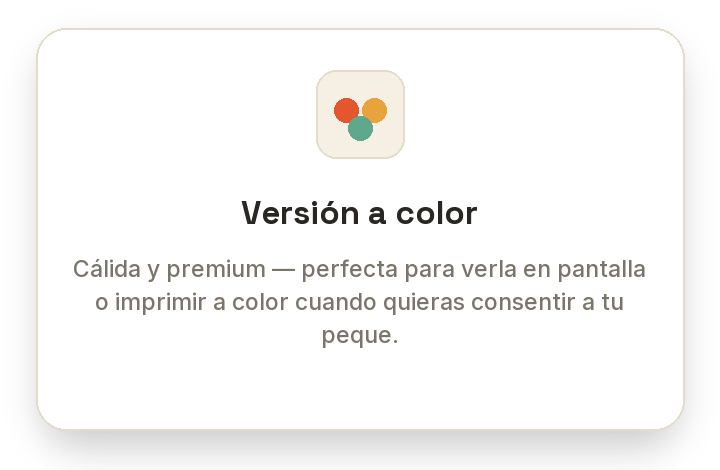 Pantalla que muestra una ventana emergente con el texto 'Versión a color' en negrita y un ícono de tres puntos coloridos en la parte superior.