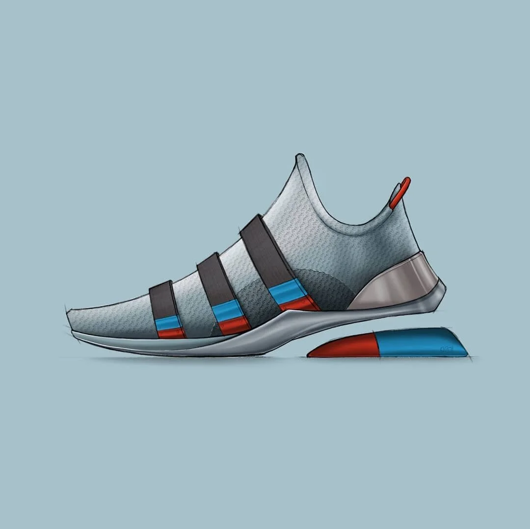 082/151: Magneton. For @vaughan_carman, a shoe utilizing magnets for both strapping and heel lift and cushioning. Had a fun time experimenting with different potential uses for magnetics in a shoe.

#magneton #pokemon #footweardesign #callingallcreat