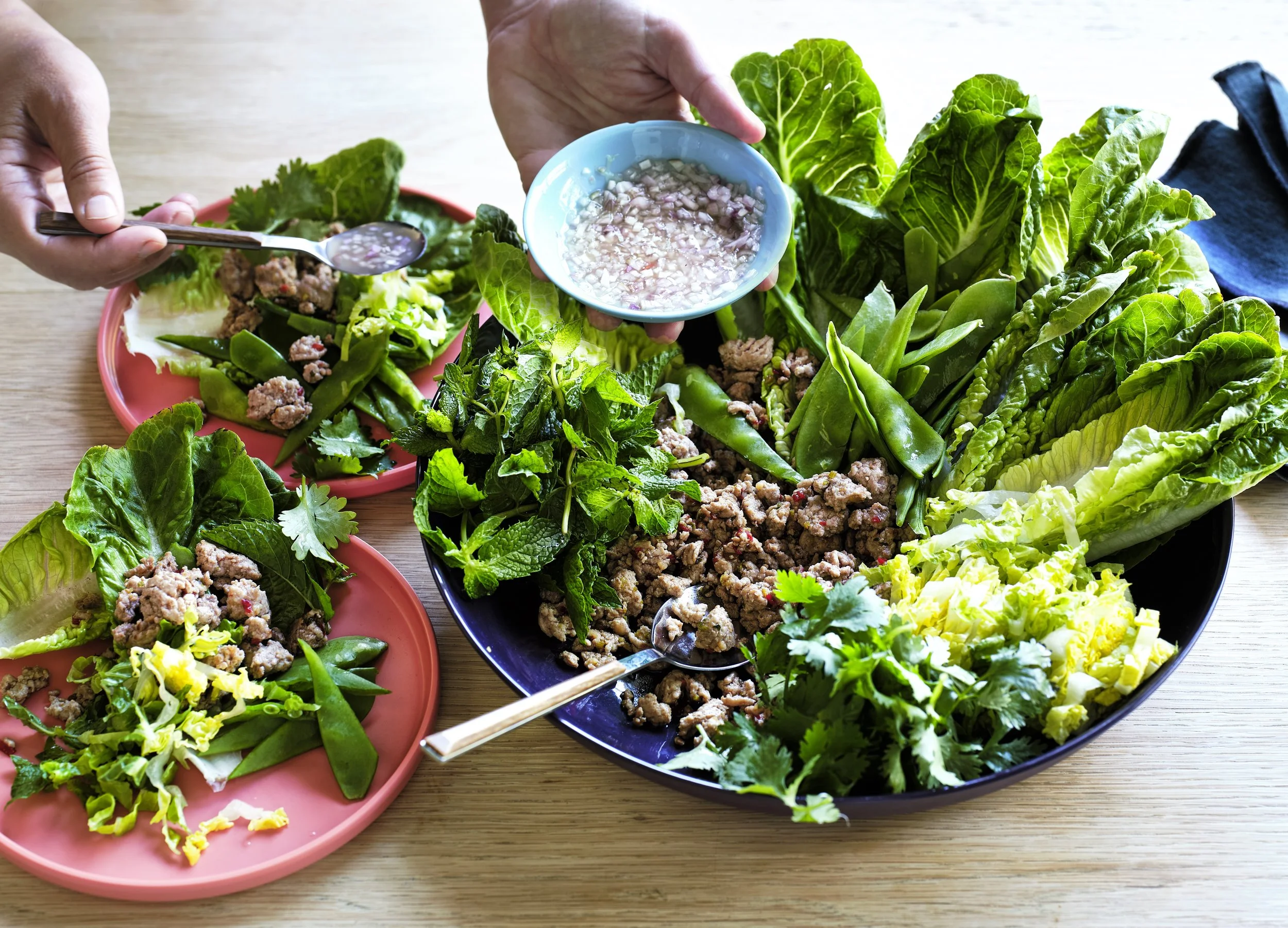 Pork larb san choy bao