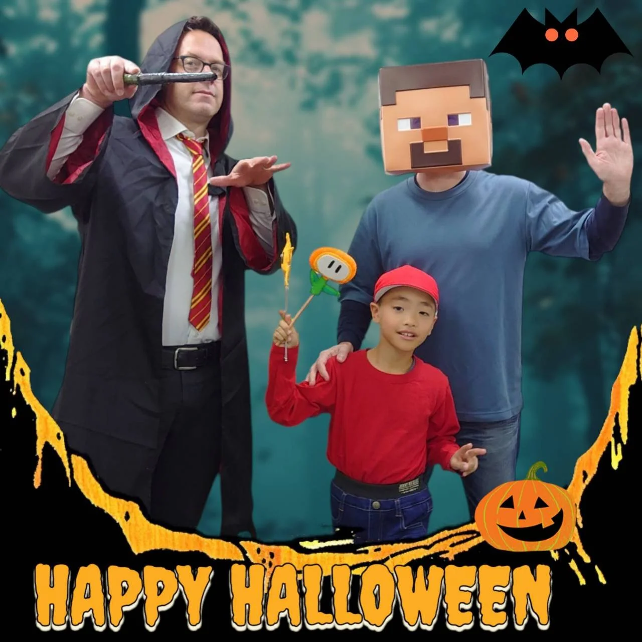 Hello!
Happy Halloween!🎃

さてさて、ついに、情報解禁！
先生たちの今年の仮装です。
はい、もうおわかりですね。
ベン先生は、人気ゲーム『マインクラフト』で
お馴染みのあのキャラクター。
マイケル先生は、ハリーポッターです。
かわいいマリオと一緒に🍄
みんなそれぞれ工夫を凝らした衣装が
可愛らしいですね😍

#コネクト英会話 #英会話教室
#津山市 #岡山県北部
#子ども英会話
#イギリス出身ベン先生
#ニュージーランド出身マイケル先生
#ネイティブ講師と英語
#無