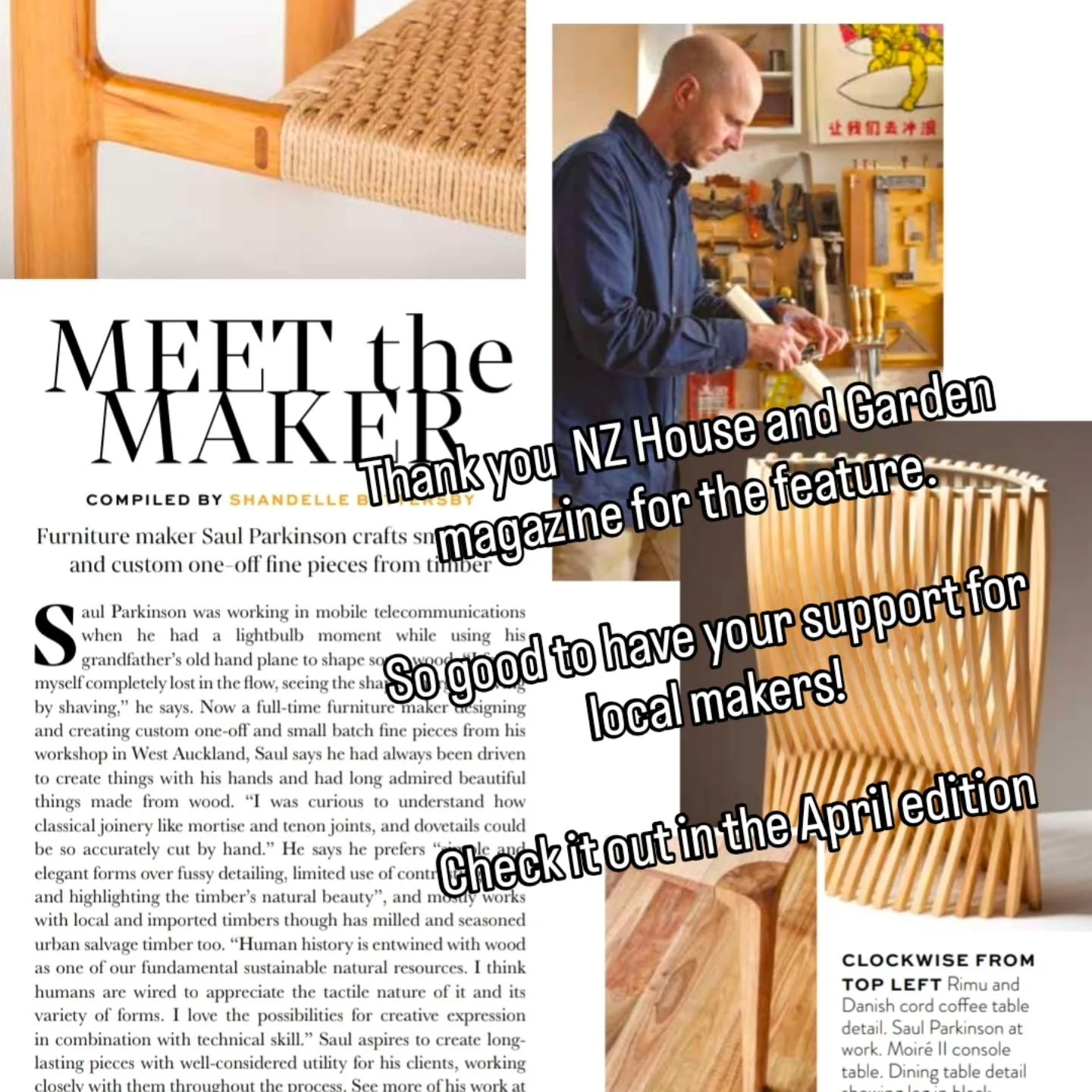 Thanks @nzhouseandgarden for the Meet the Maker feature in this month's edition of the magazine!

#nzdesign #furnituremaking