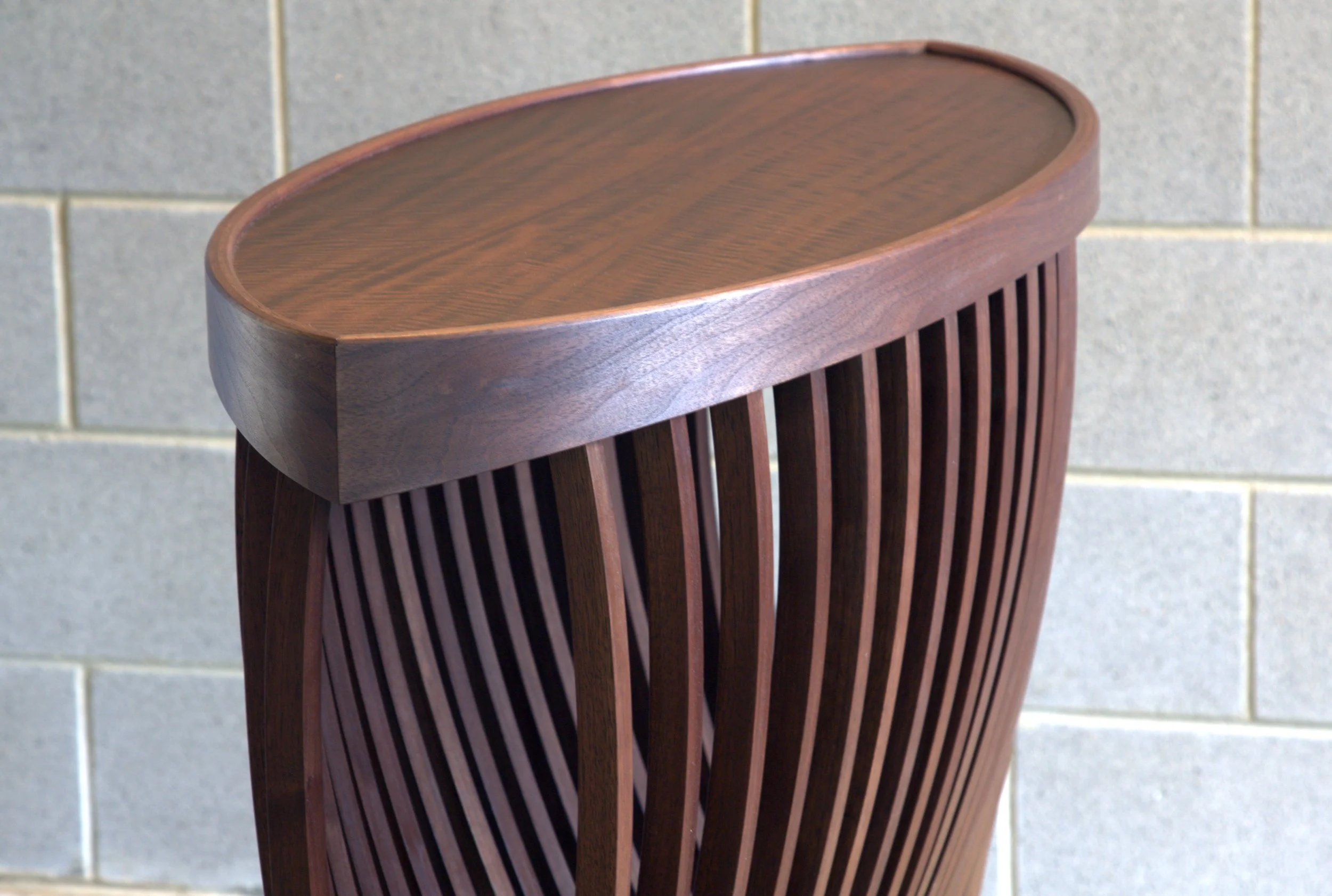 Moire console table walnut corner focus.jpg