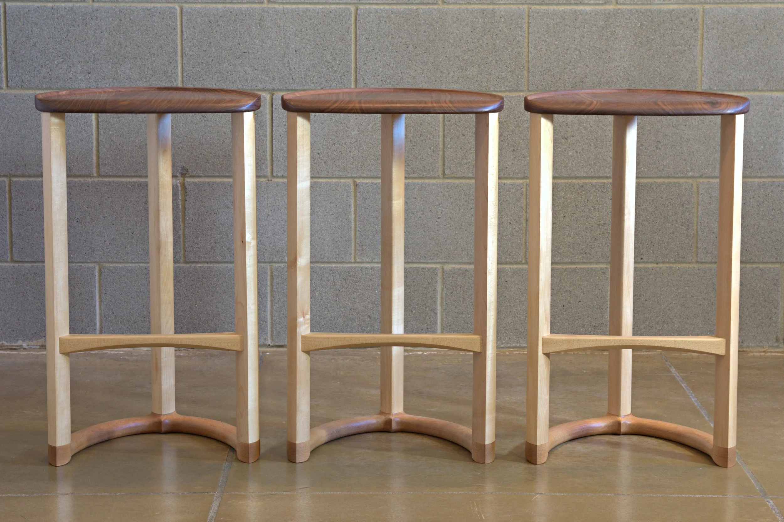 3 walnut maple stools front view.jpg