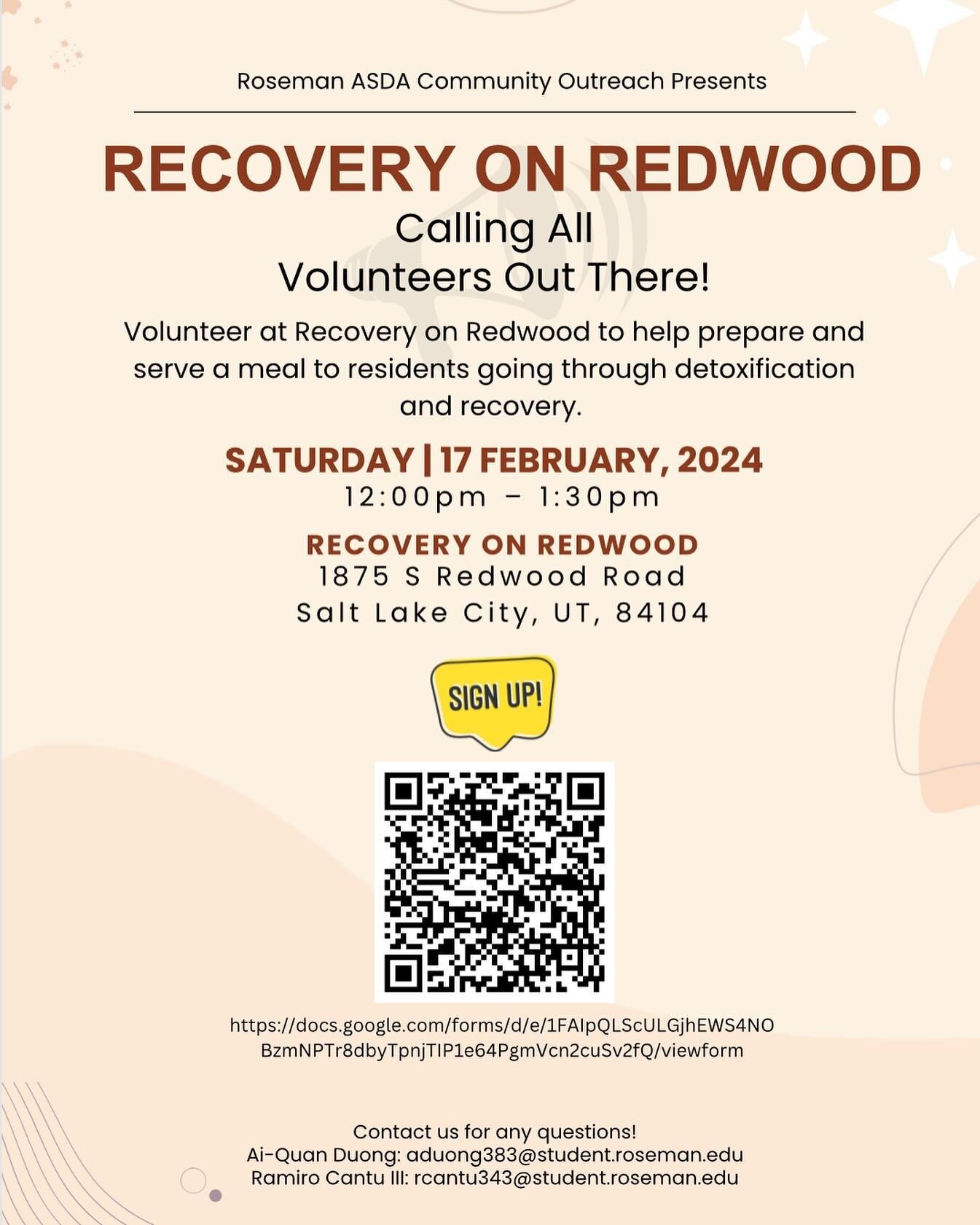 ⭐️Volunteering Opportunity! ⭐️

Volunteer to help prep and serve meals to residents going through detox and recovery! 

✨Link in bio!

#dentalstudents #asda #dentists #futuredentists #roseman #utah #dentalschool #teeth #dentistry #district10