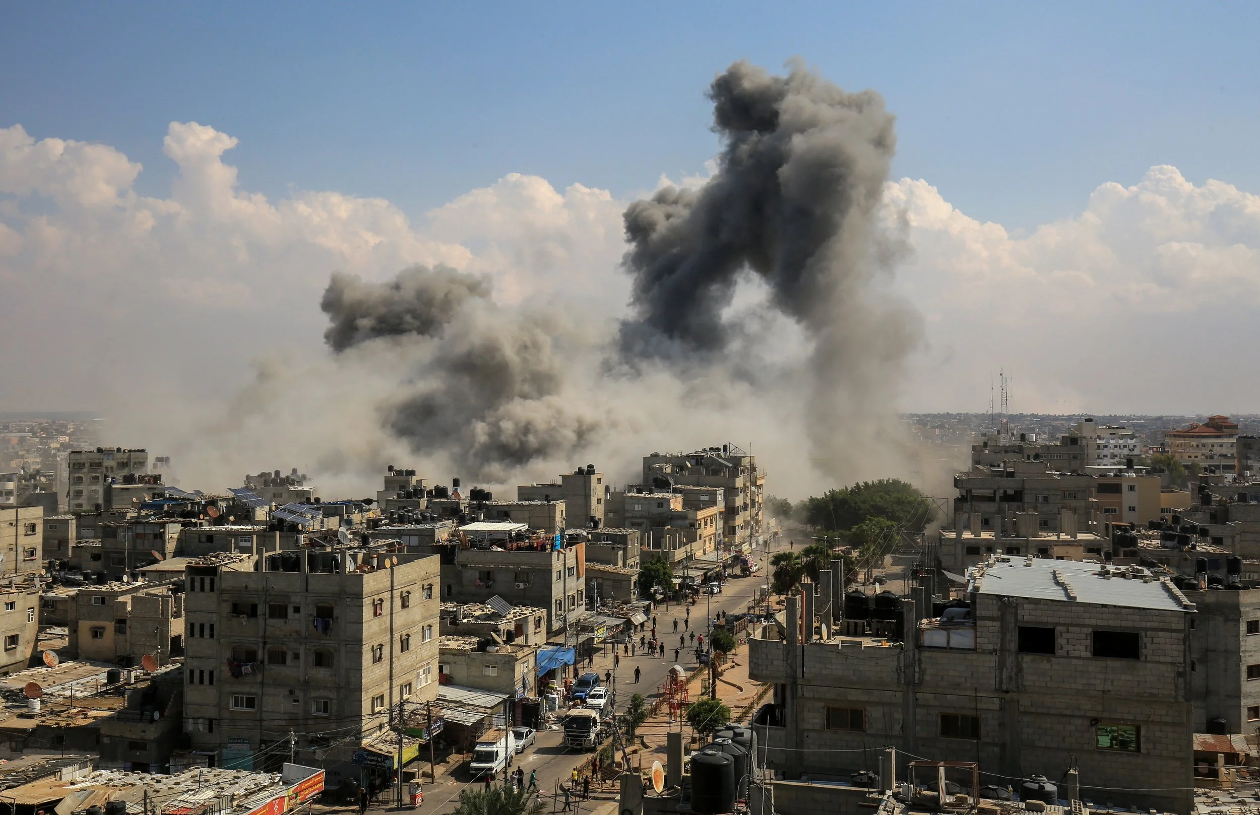 Smoke rises after Israeli air strikes of the city of Rafah in the southern Gaza Strip, October 10, 2023 (Credit: Shutterstock/Anas-Mohammed)