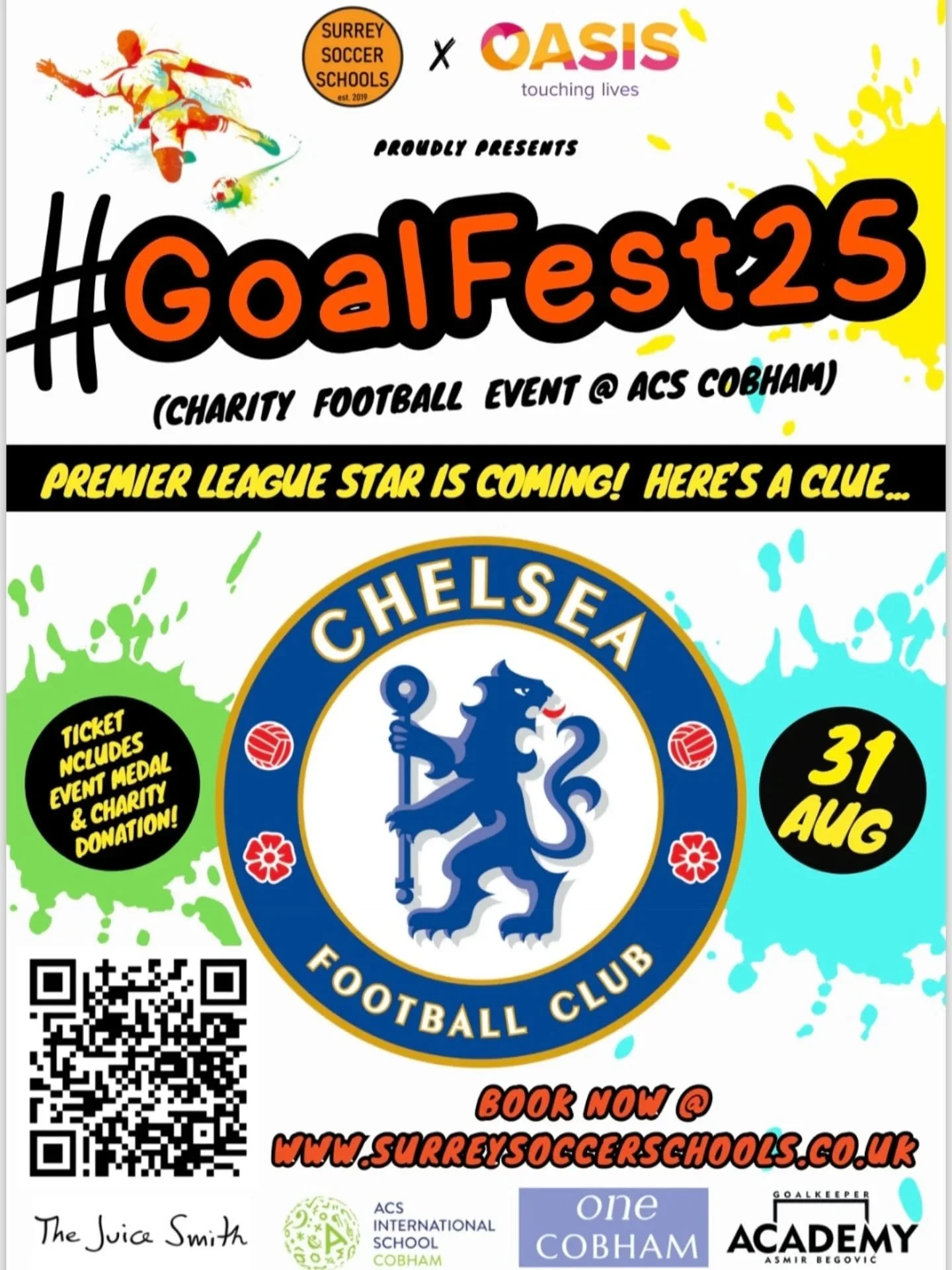 ⭐️⚽️ #GoalFest25 Football for a Cause ⚽️⭐️

We are so excited to team up with @surreysoccerschools for #GoalFest25, a one-of-a-kind charity football event raising vital funds for @oasischarityuk. Your support helps vulnerable children, families, and 