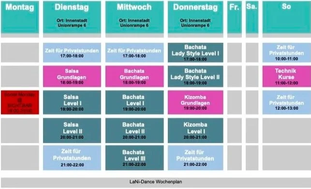 LaNi-Dance Wochenplan Kurszeiten