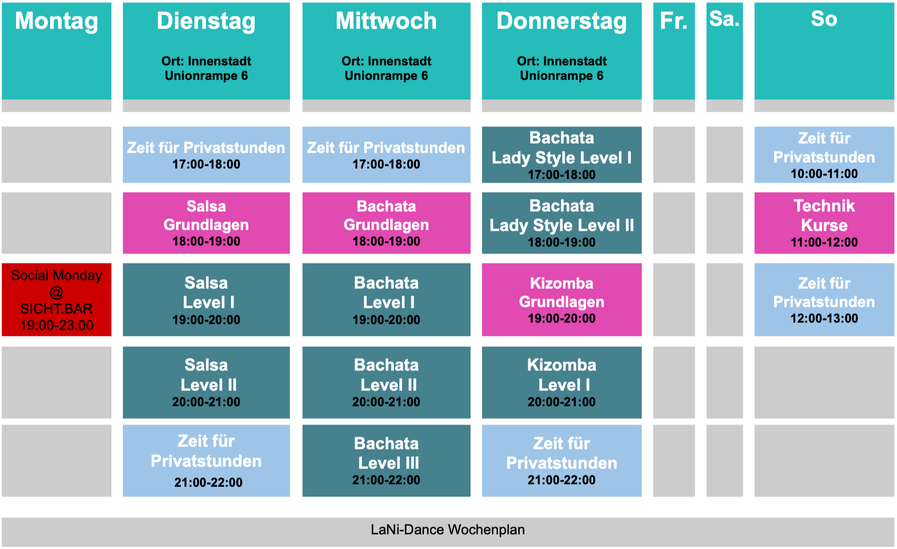LaNi-Dance Wochenplan Kurszeiten