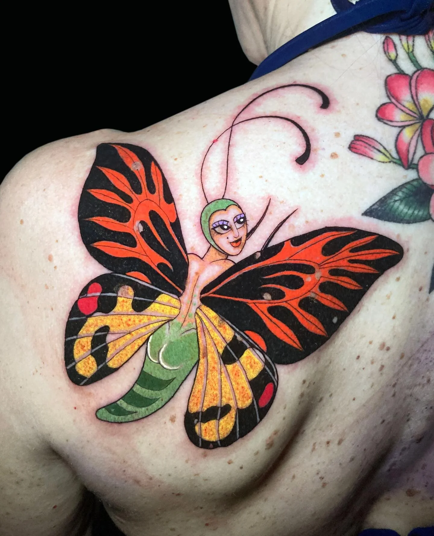 Butterfly lady from my flash for Michelle 🙌🏻 
Done on my last day @thankstattoosydney 🌞 
Been tattooing Michelle for close to ten years now and I cherish every time I get to see her on my visits to Sydney! Thanks Michelle and thank you for picking