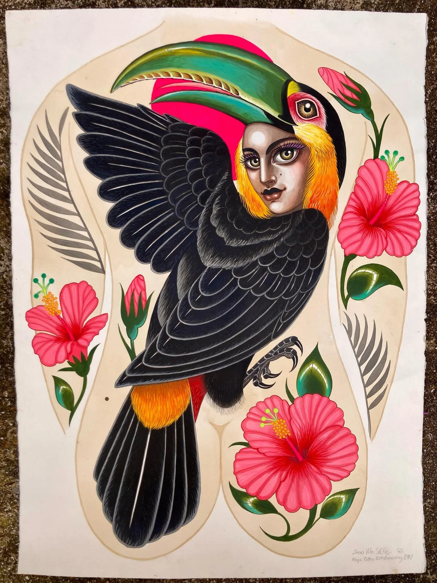🌺QUEEN OF THE TROPICS🌺 Poster preorders are now live on my website! 🌈🖤🦜 
A1 &amp;A2 options available (original is A1) Link in bio. 

Also, she&rsquo;s available to be tattooed, ideally as a back piece, arms optional.
Please get in touch to disc