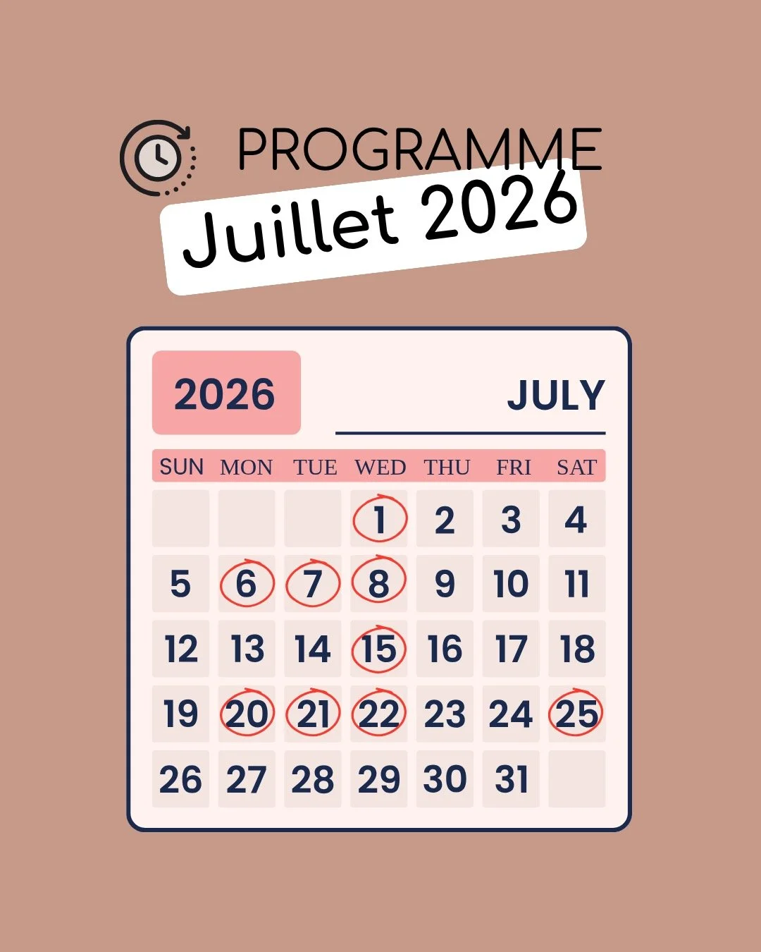 Le programme de juillet 2026

Et si cet &eacute;t&eacute; devenait l'occasion de prendre un peu plus de temps pour vous ?

Le programme de juillet est d&eacute;sormais en ligne.

Chaque semaine, je vous retrouve au HappyMe Studio pour des s&eacute;an
