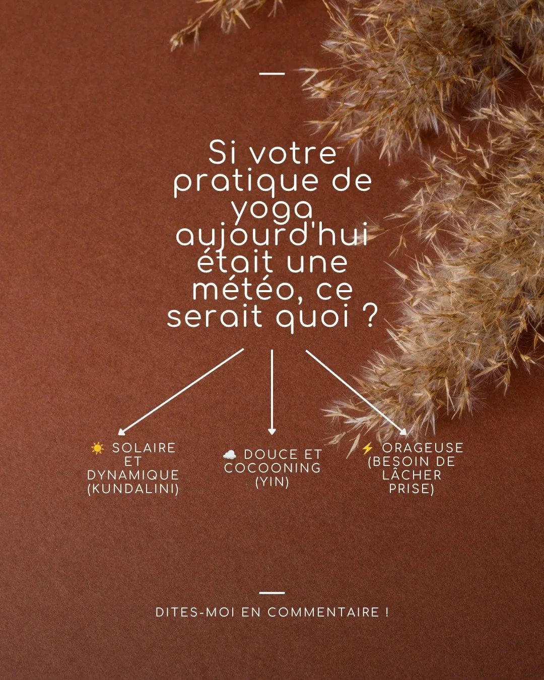 Quel yoga est fait pour vous ?

☀️ Si votre pratique du yoga &eacute;tait une m&eacute;t&eacute;o&hellip; quel temps ferait-il aujourd'hui ?

Plut&ocirc;t un grand soleil, plein d'&eacute;nergie et d'envie d'avancer ?

Une pluie douce, avec le besoin