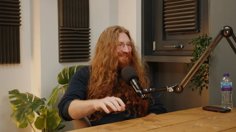Podcast guest recording at Lock Studios