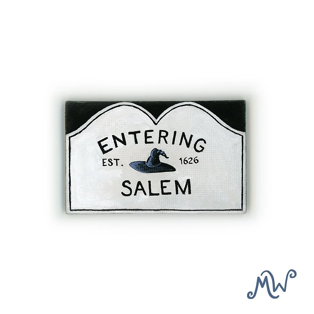 Now entering Salem&hellip; if you dare 🫣 

This little hand-painted magnet already found its forever home, but who knows&mdash;maybe more will pop up next Halloween season 👀🎃

#art #artist #illustration #painting #gouache #gouachepainting #classic