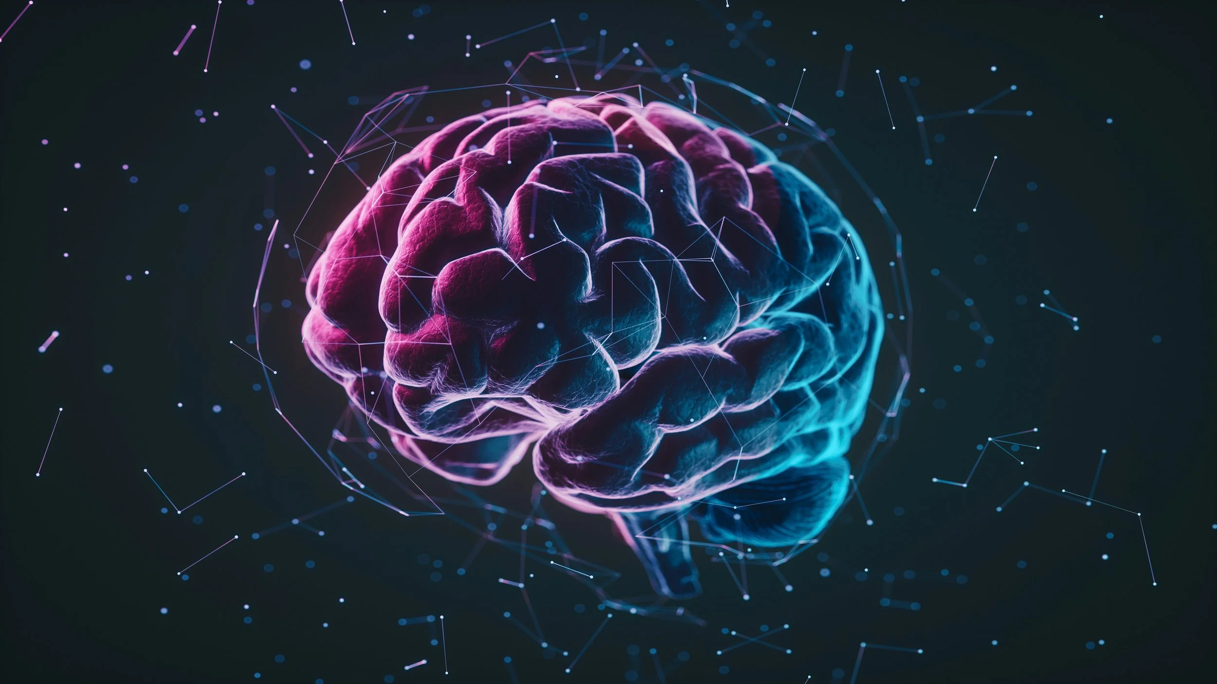 design picture of a brain on a background of network imagery