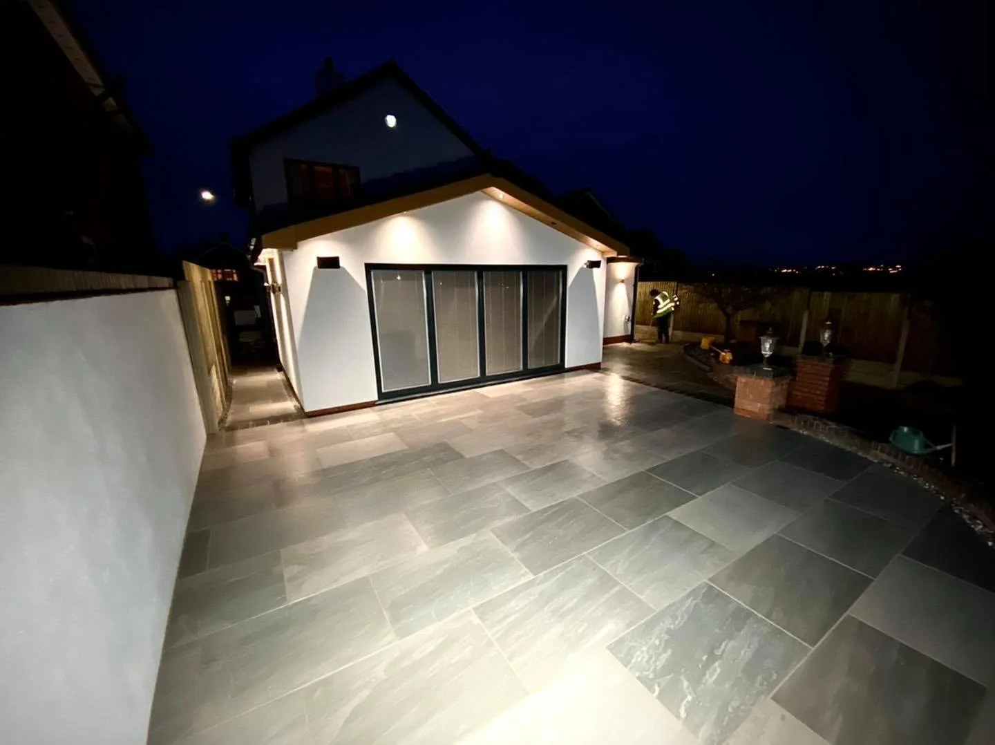 garage conversion and garden landscape