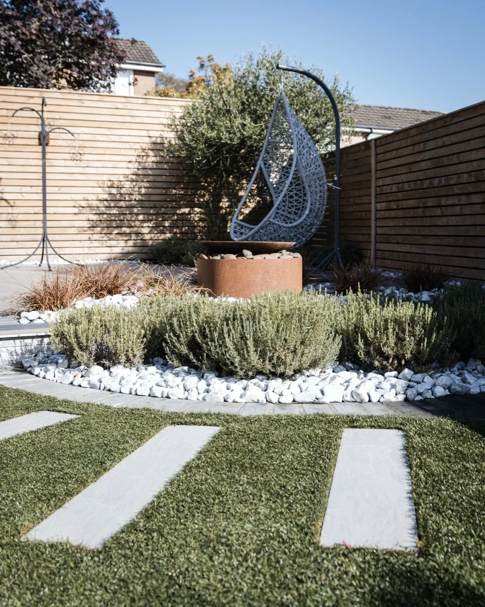 Contemporary garden transformation with stylish paving and planting