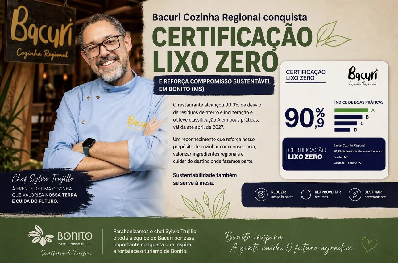 Bacuri Cozinha Regional conquista Certificação Lixo Zero e reforça compromisso sustentável em Bonito (MS)