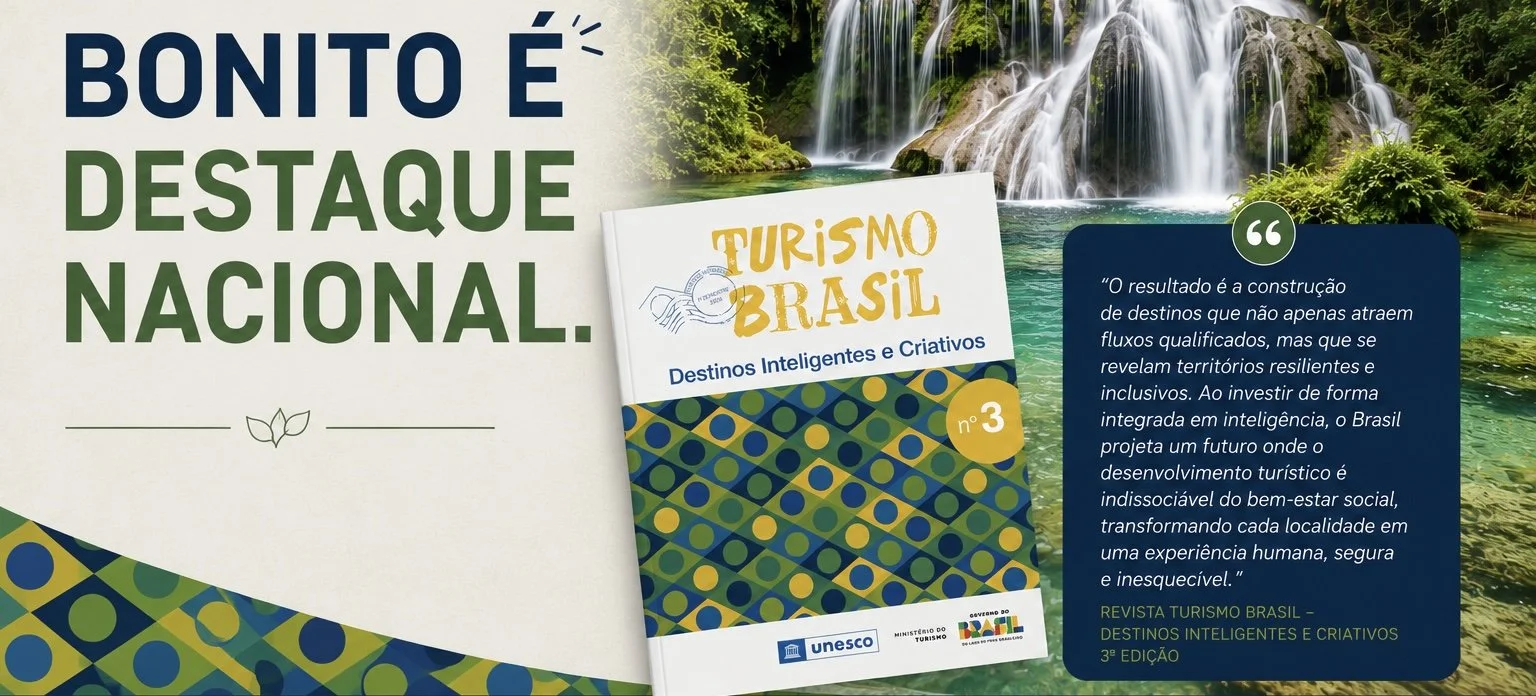 Bonito-MS é destaque nacional em revista do Ministério do Turismo sobre destinos inteligentes e criativos.