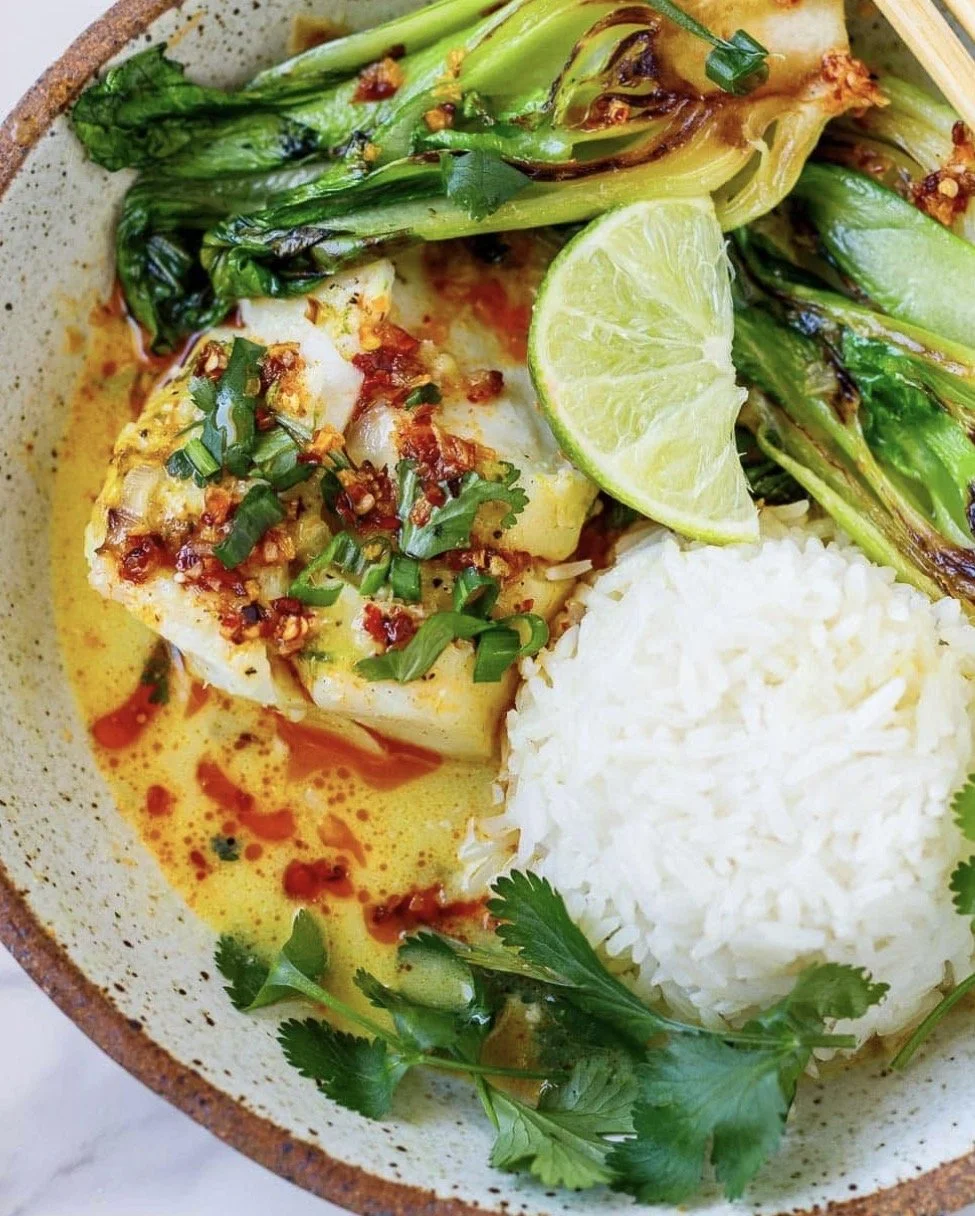 Ginger Lemon Turmeric Poached Cod with Bok Choy