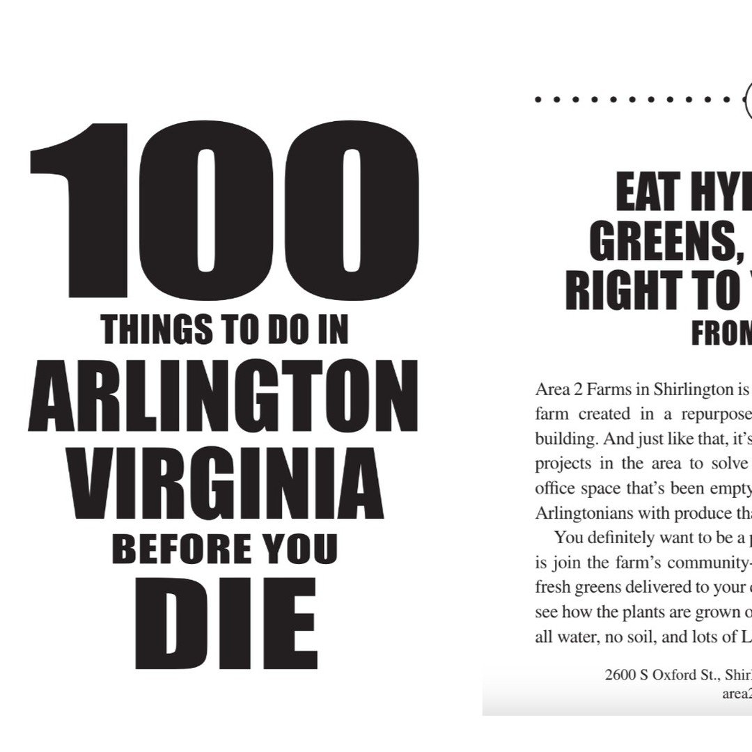 There are 100 things to do before you die in #Arlington #Virginia, but only one that will keep you alive to do them all 🧑&zwj;🌾 Thanks @reedy_press for recognizing @area2farms in your local #bucketlist!