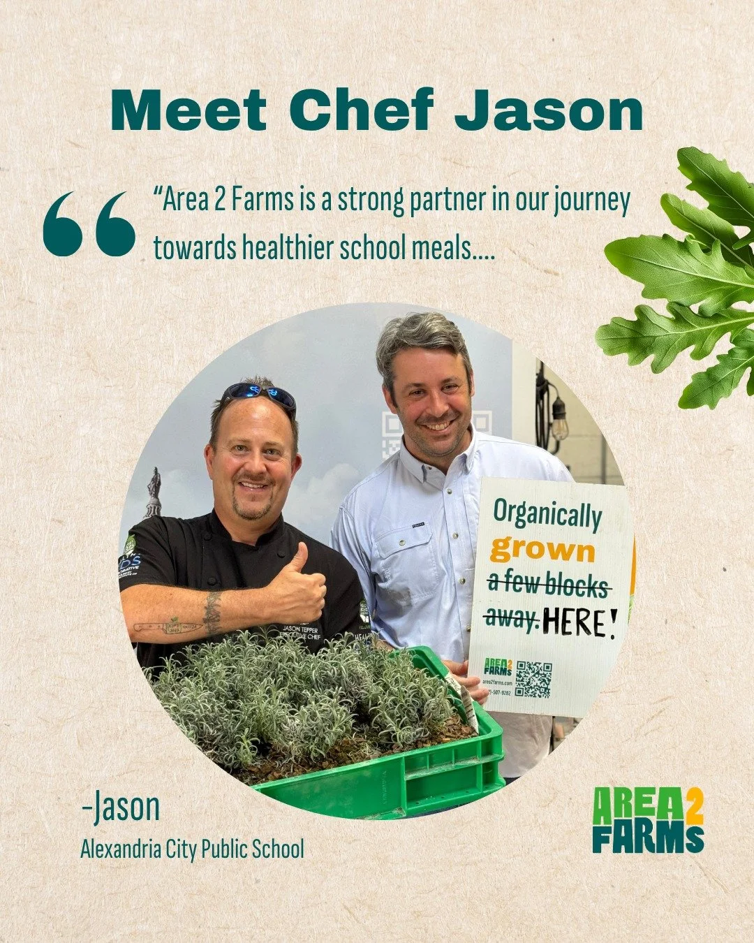 Meet Chef Jason from Alexandria City Public Schools 🌱

&quot;Area 2 Farms is a strong partner in our journey towards healthier school meals. Their microgreens have enriched our students' meals and lives with essential vitamins and nutrients, ensurin