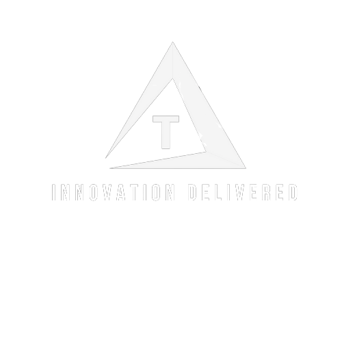 A black background with a white triangular logo containing the letter T and the text "INNOVATION DELIVERED" underneath.
