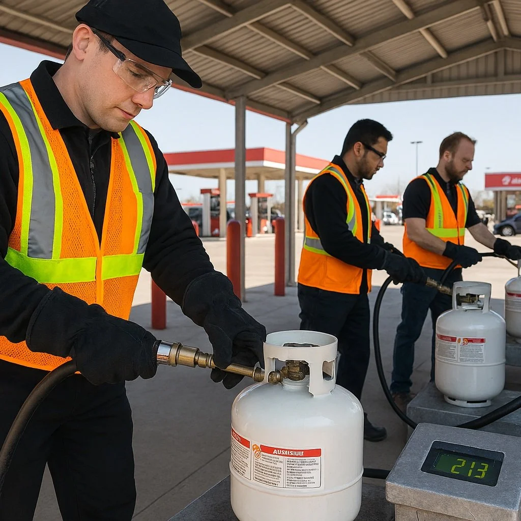 Filling propane cylinders and propane tanks