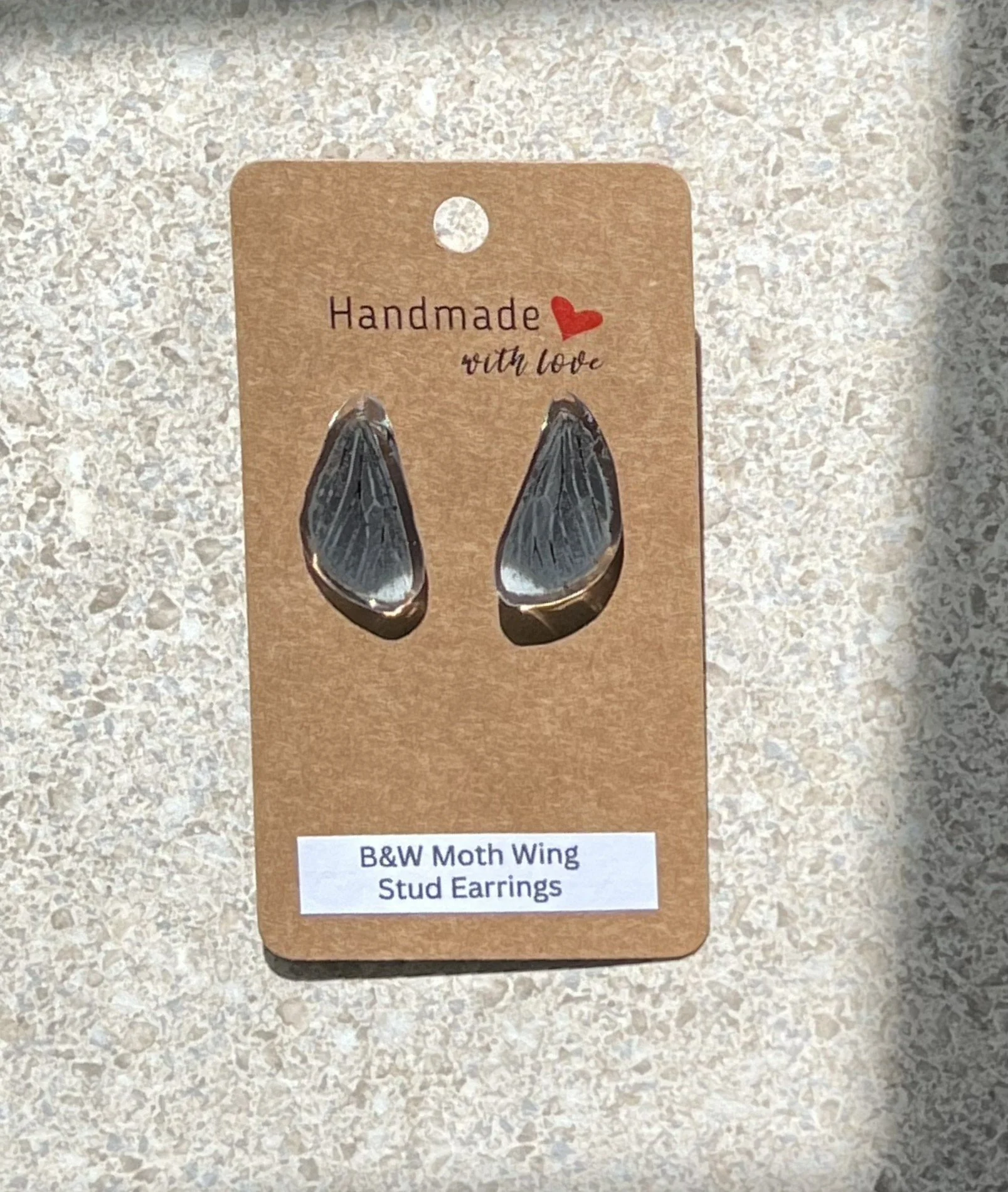 Black and White Moth Wing Stud Earrings