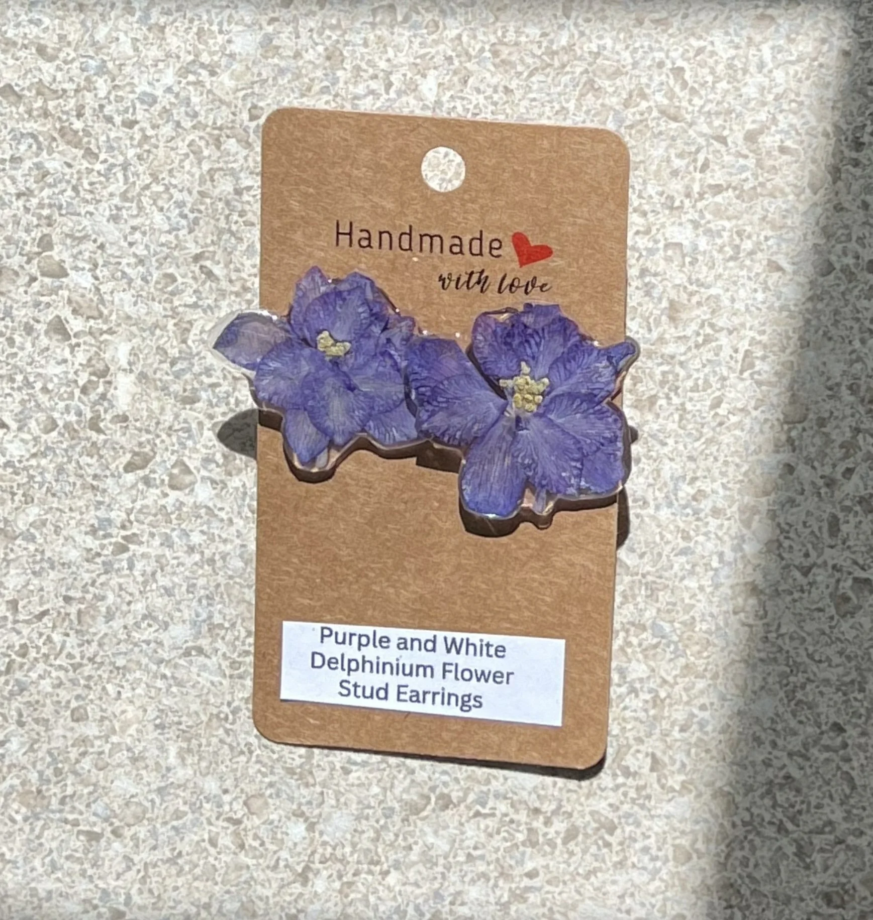 Purple and White Delphinium Flower Stud Earrings