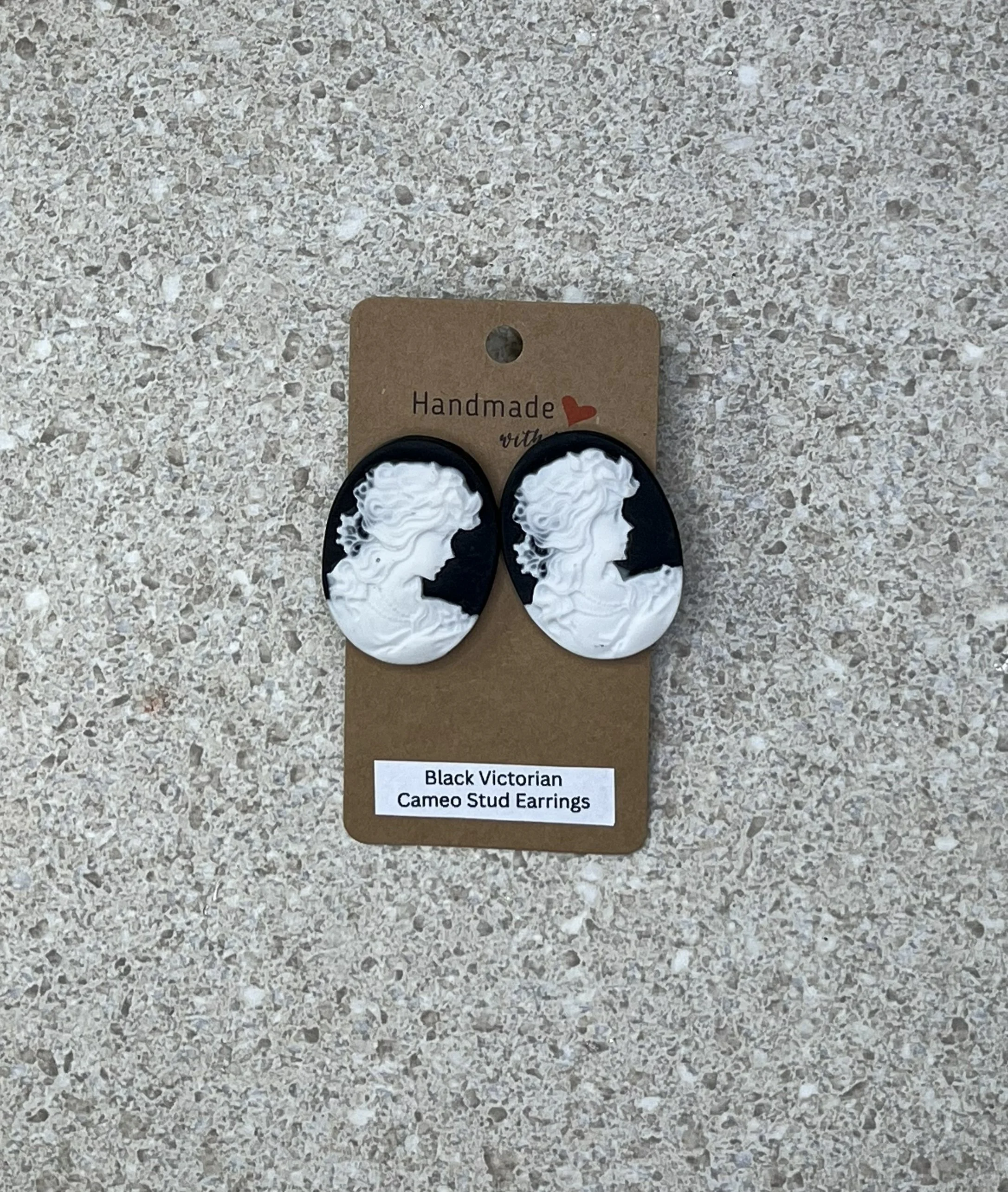 Black Victorian Cameo Stud Earrings