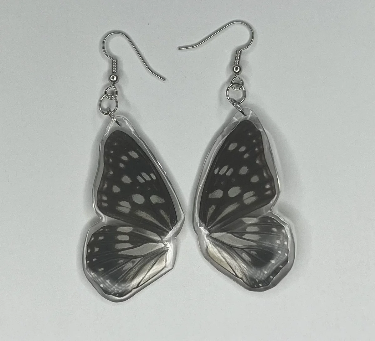Small Black and White Striped Butterfly Wings Dangle Earrings