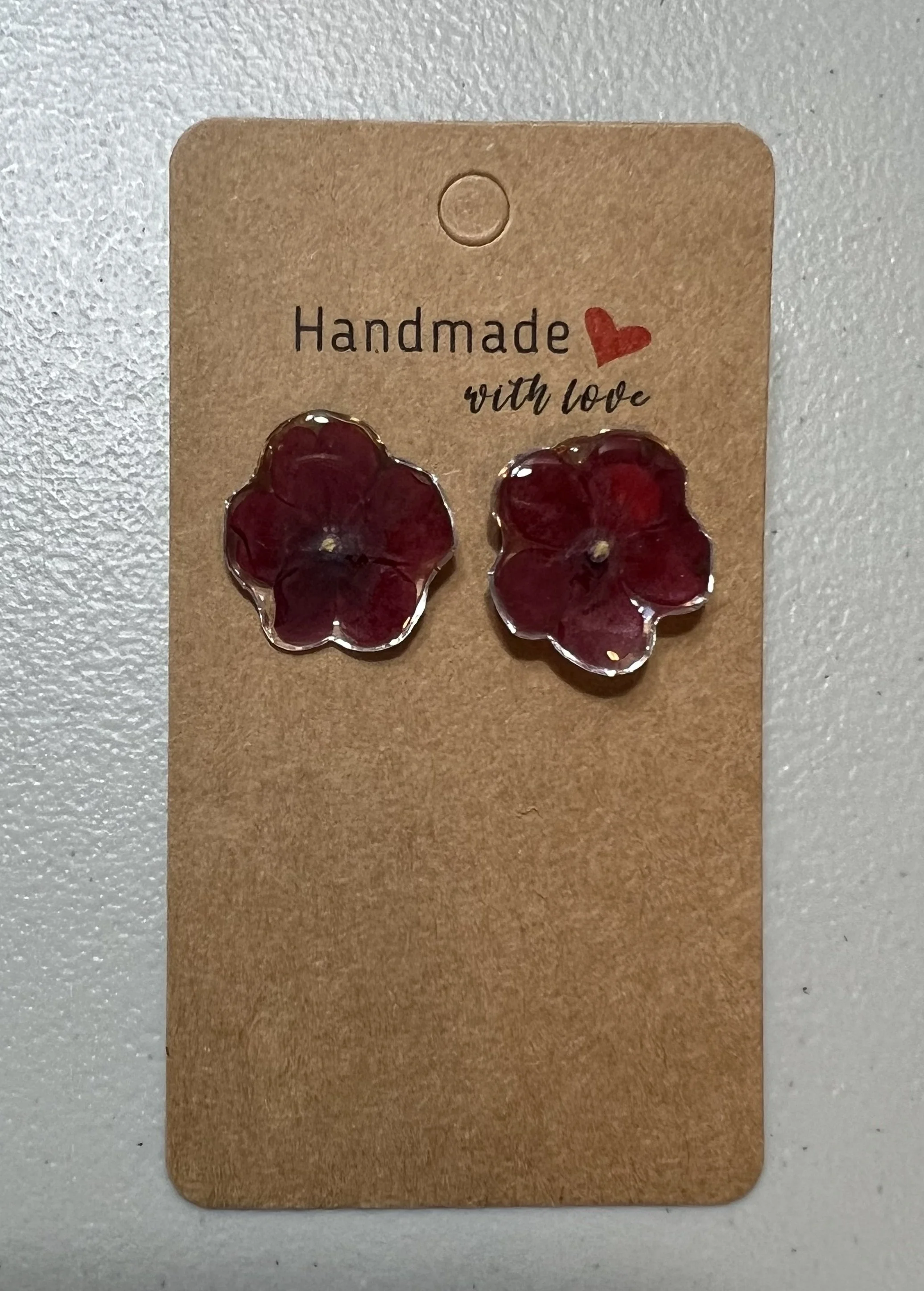 Burgundy Flower Stud Earrings