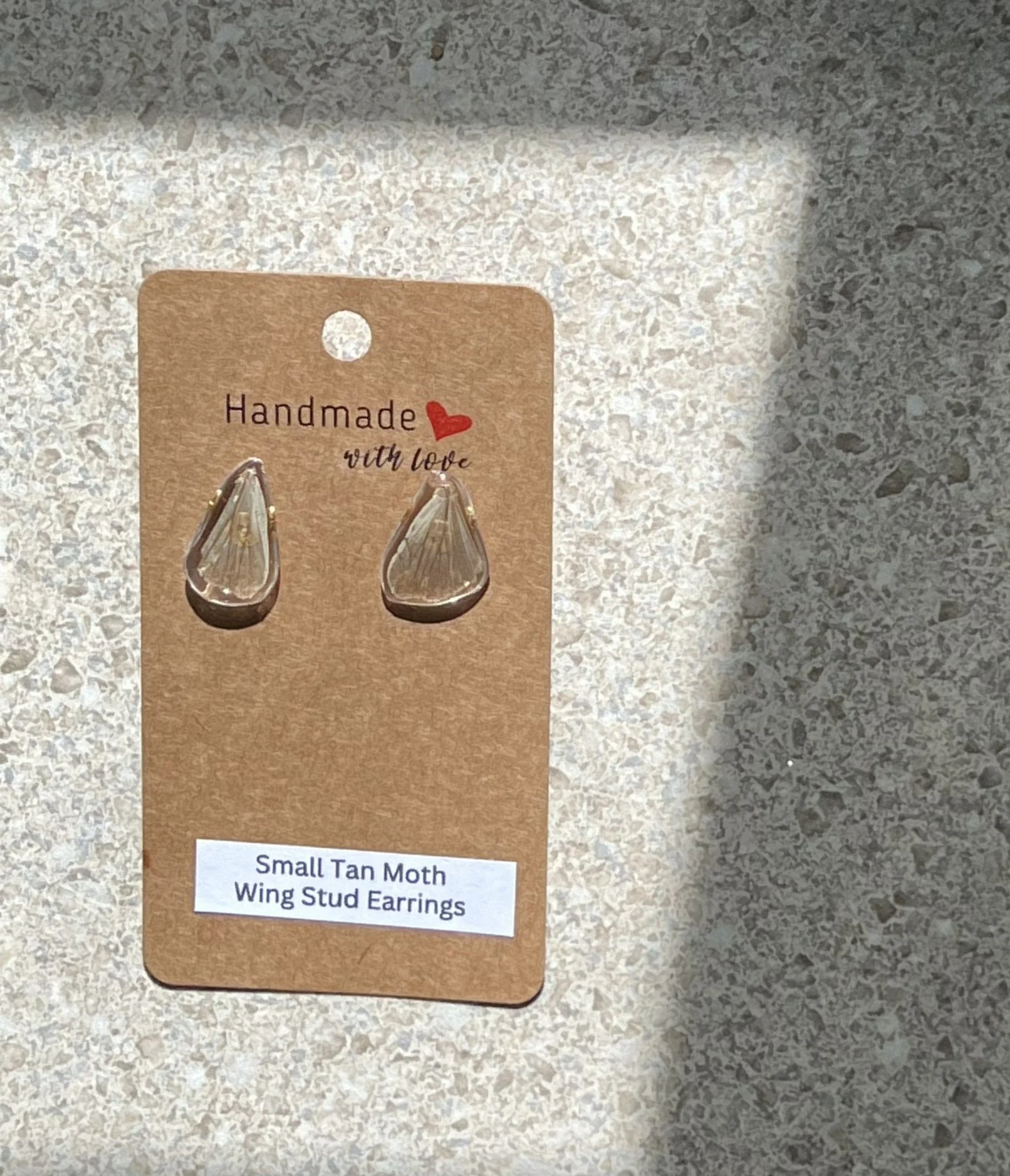 Small Tan Moth Wing Stud Earrings
