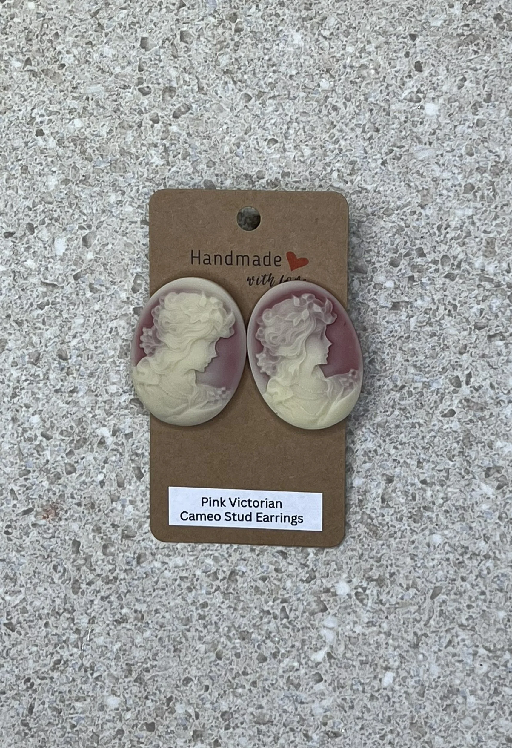 Pink Victorian Cameo Stud Earrings