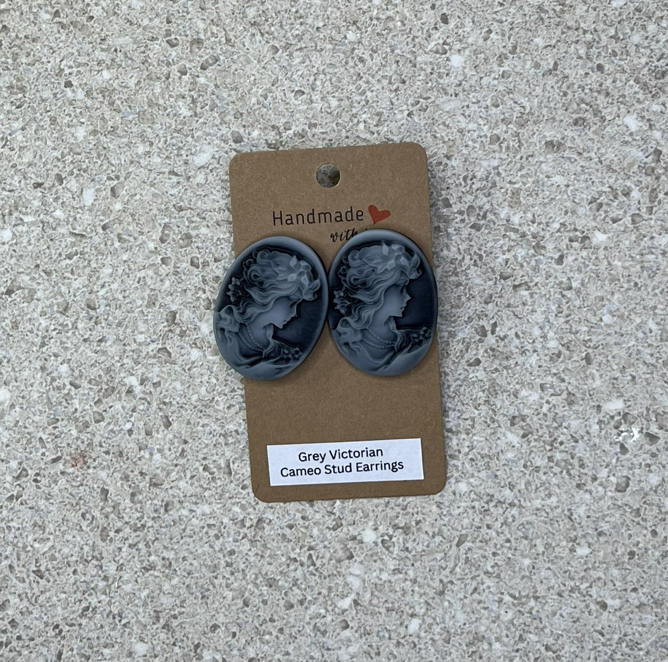 Grey Victorian Cameo Stud Earrings