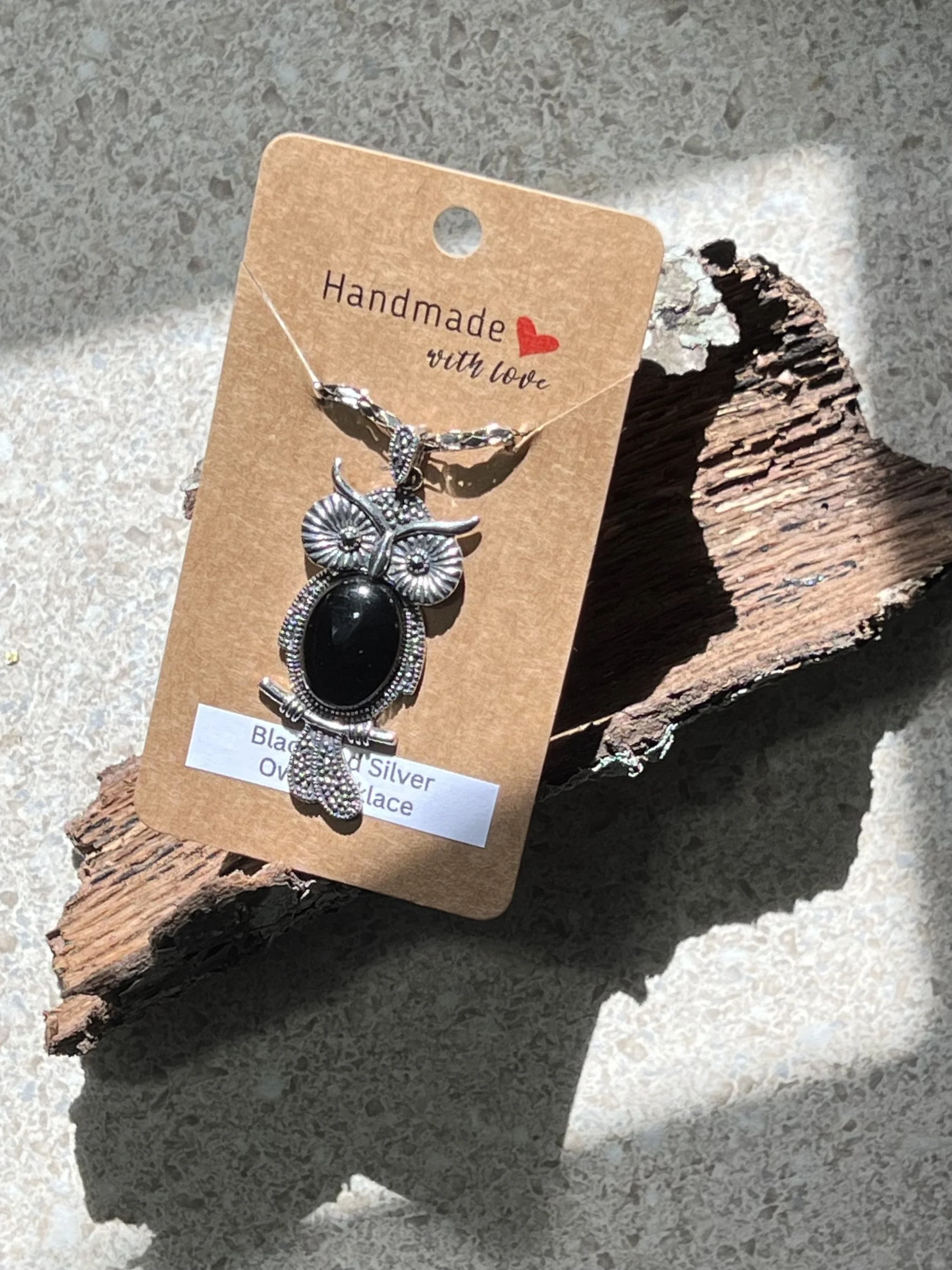 Black and Silver Owl Necklace