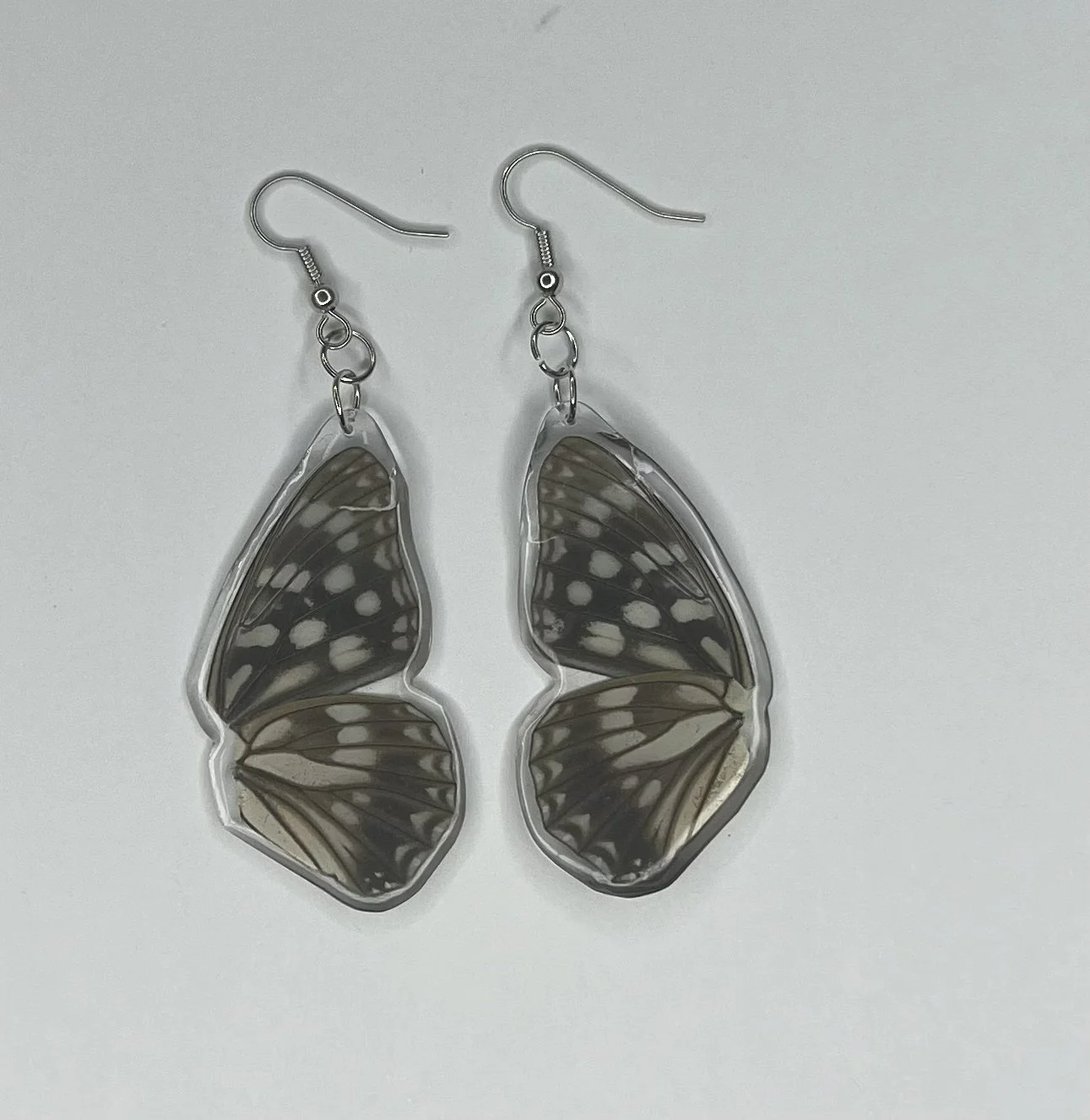 Small Black and White Striped Butterfly Wings Dangle Earrings